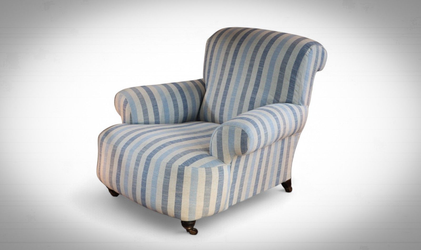 Howard And Sons Club Style Armchair Colefax And Fowler Linen Stripes Blue White photo for sale