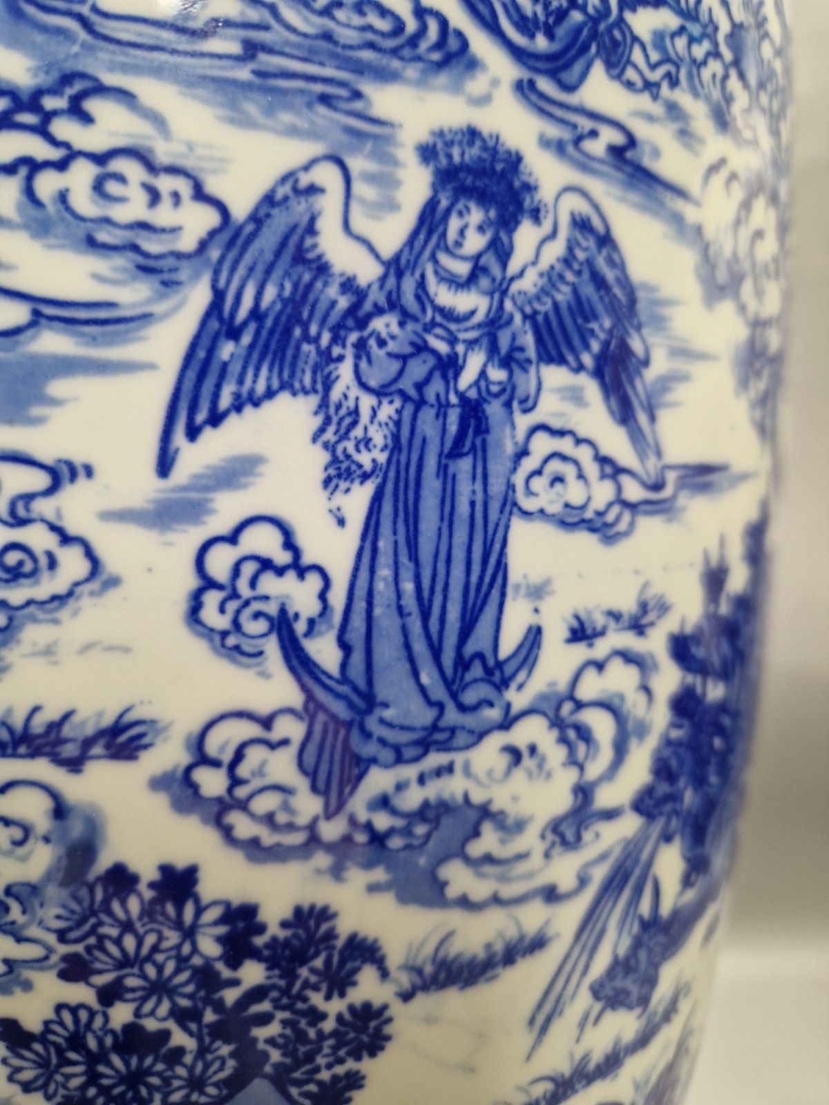 Tall Blue And White Vase Angels 5 Headed Serpent Very Decorative Marked P photo Home Decor