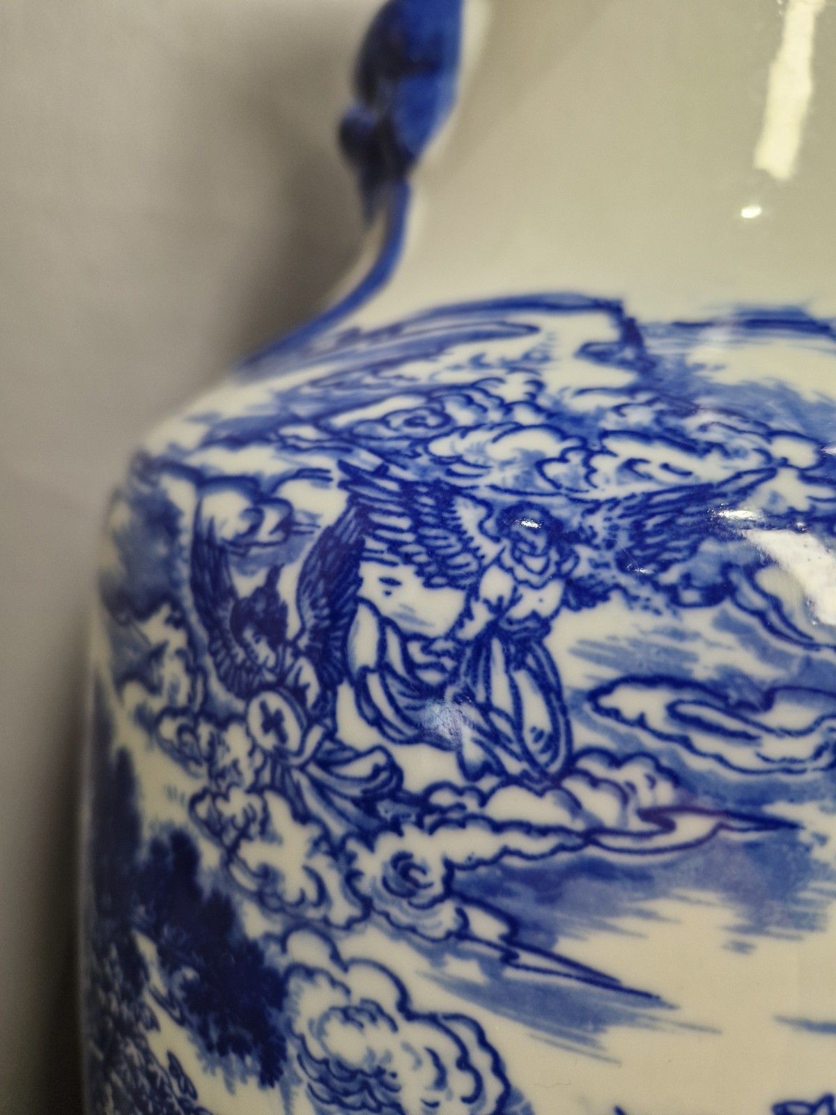 Tall Blue And White Vase Angels 5 Headed Serpent Very Decorative Marked P photo buy