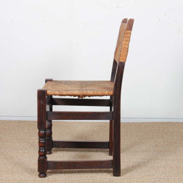 photo for sale Set Of 4 Solid Wood Straw Seated Chairs, French Work, 1940