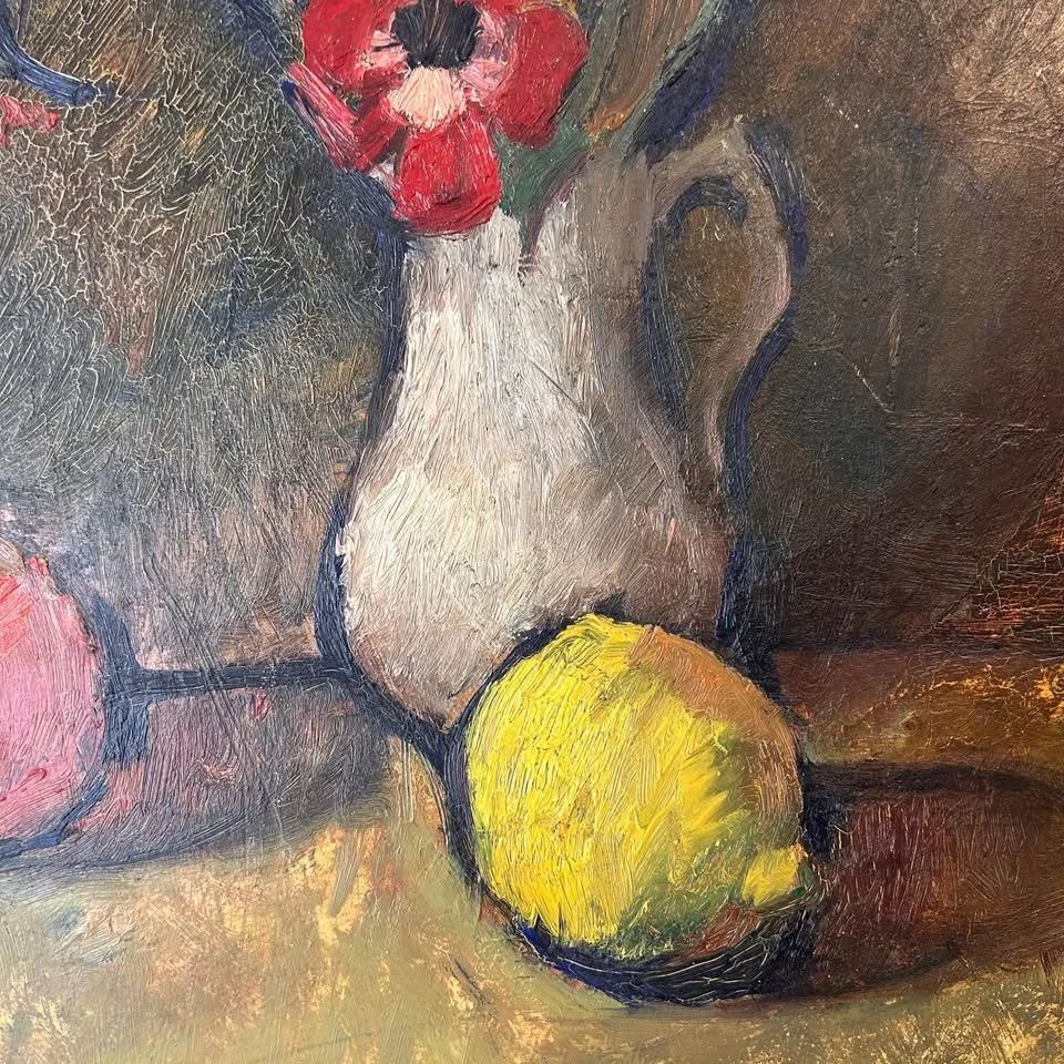 Slade School Floral & Fruit Still Life Painting photo for sale