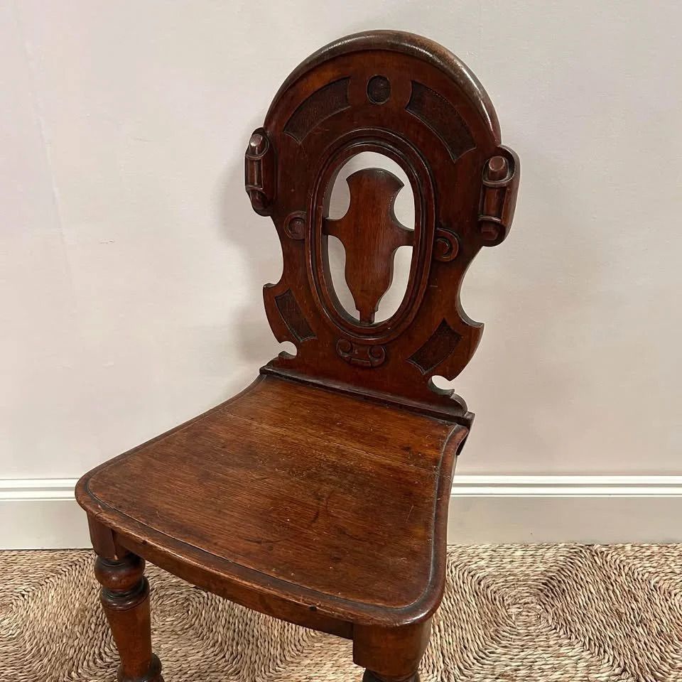 Victorian Oak Shield Back Hall Chair photo Furniture