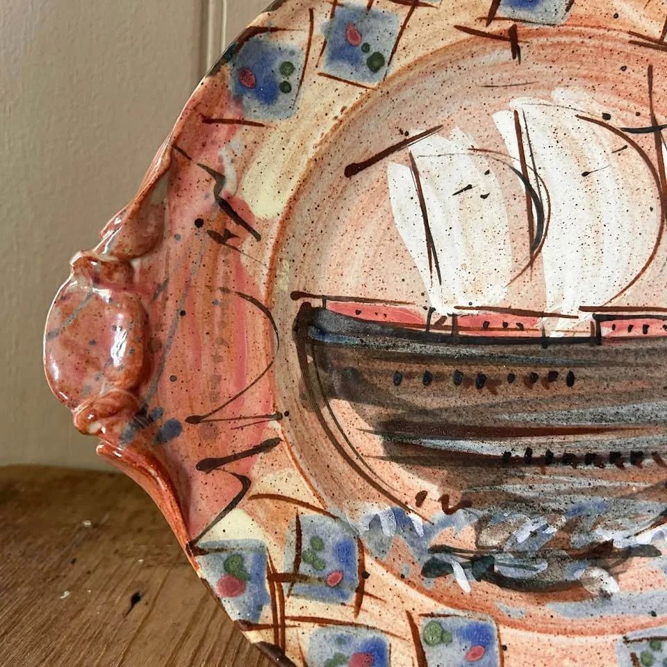 Studio Pottery Folk Art Ship Dish photo furniture