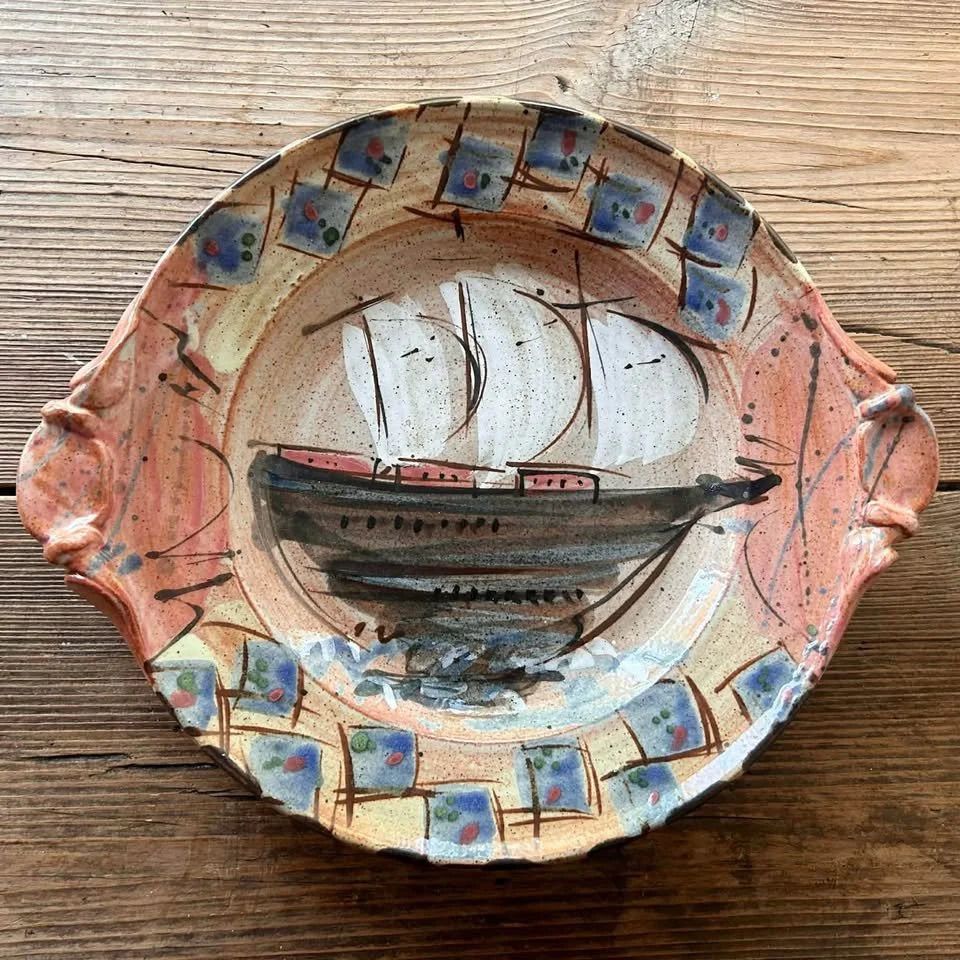 Studio Pottery Folk Art Ship Dish photo Home Decor