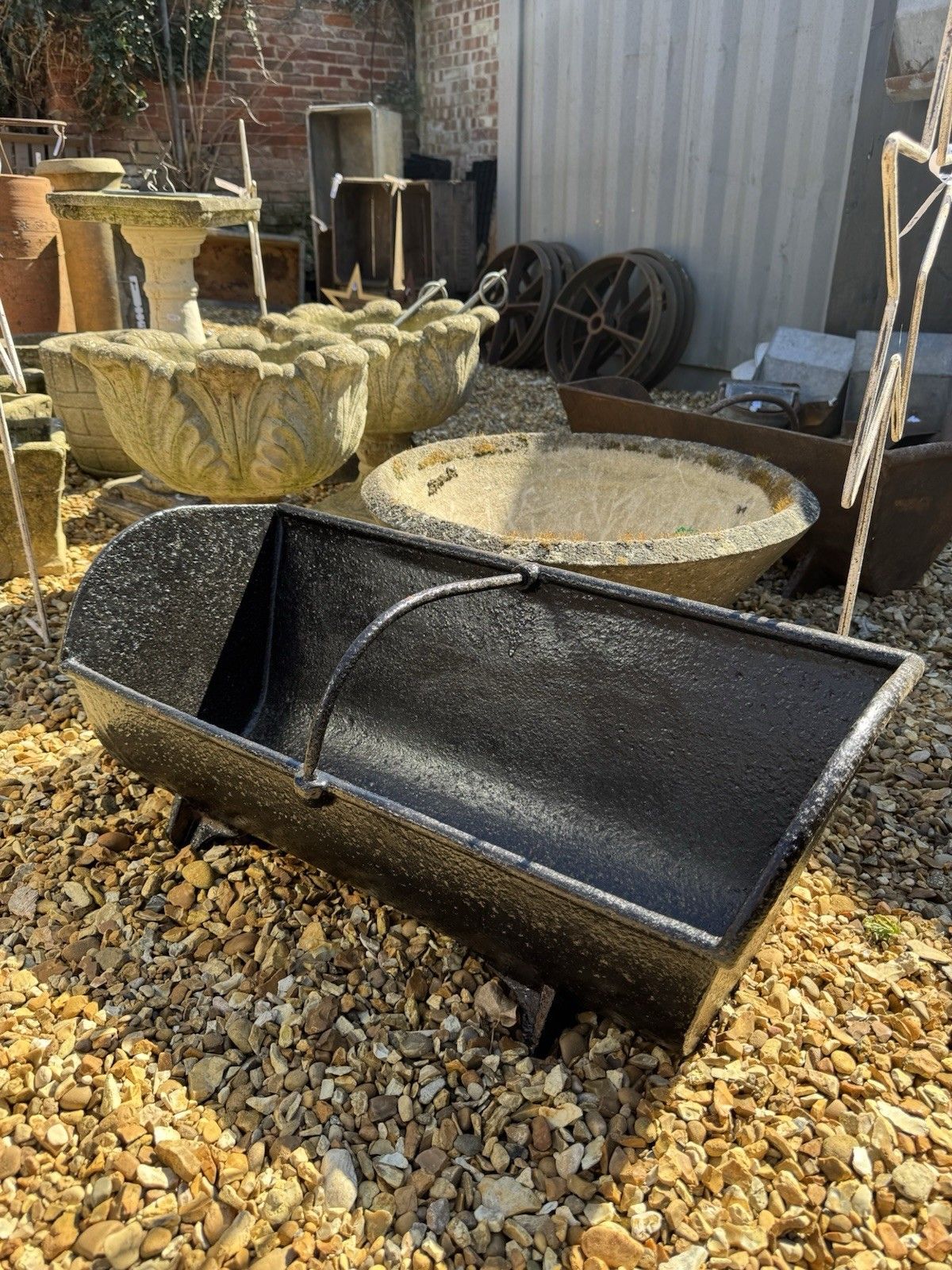Antique Black Cast Iron Trough Feeder / Garden Planter Plant Pot / Log Holder