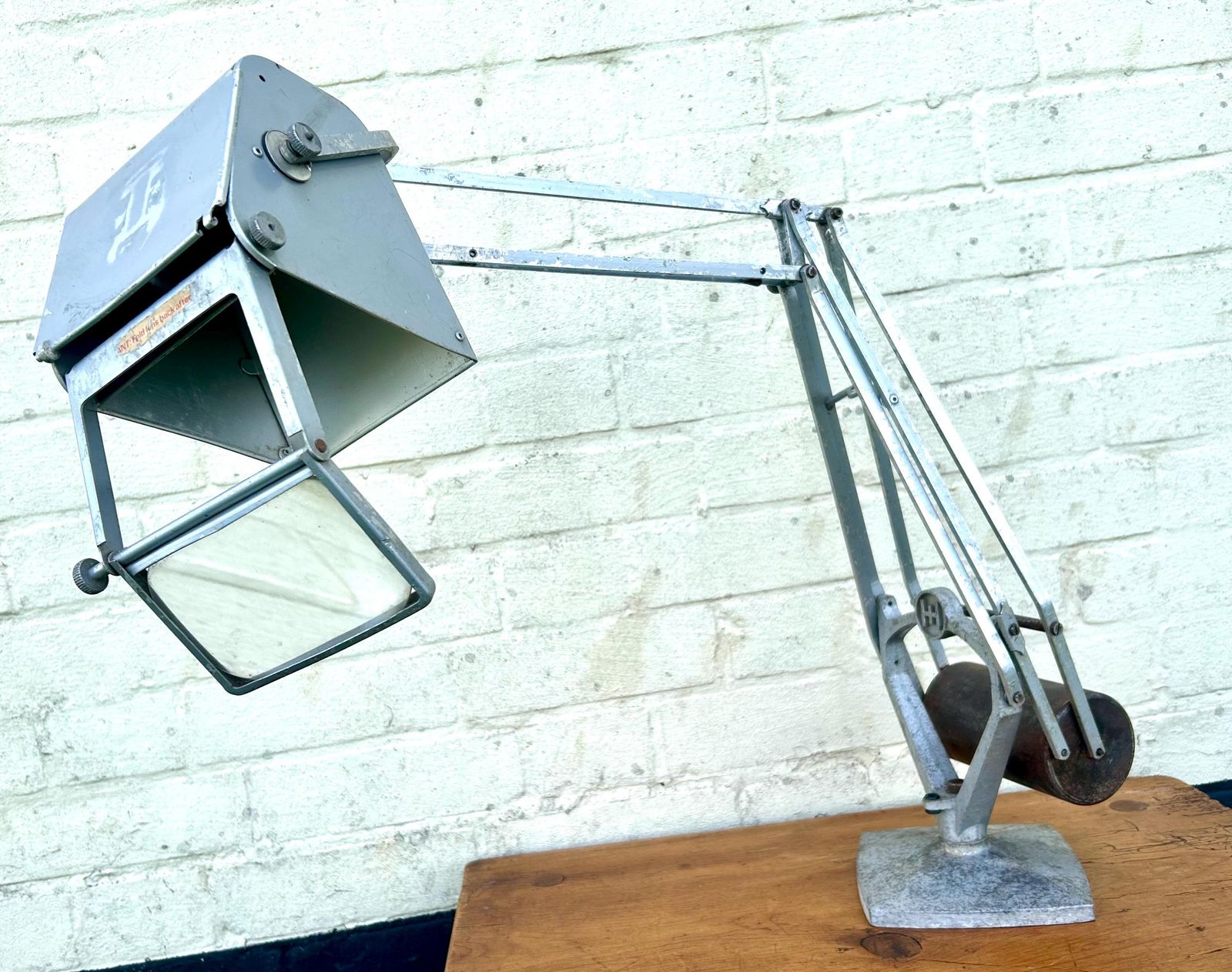 Grey Horstmann Pluslite Magnifying Glass Industrial Desk Vintage Lamp Office Factory Retro Antique Light Lighting Mid Century Magnifier photo for sale