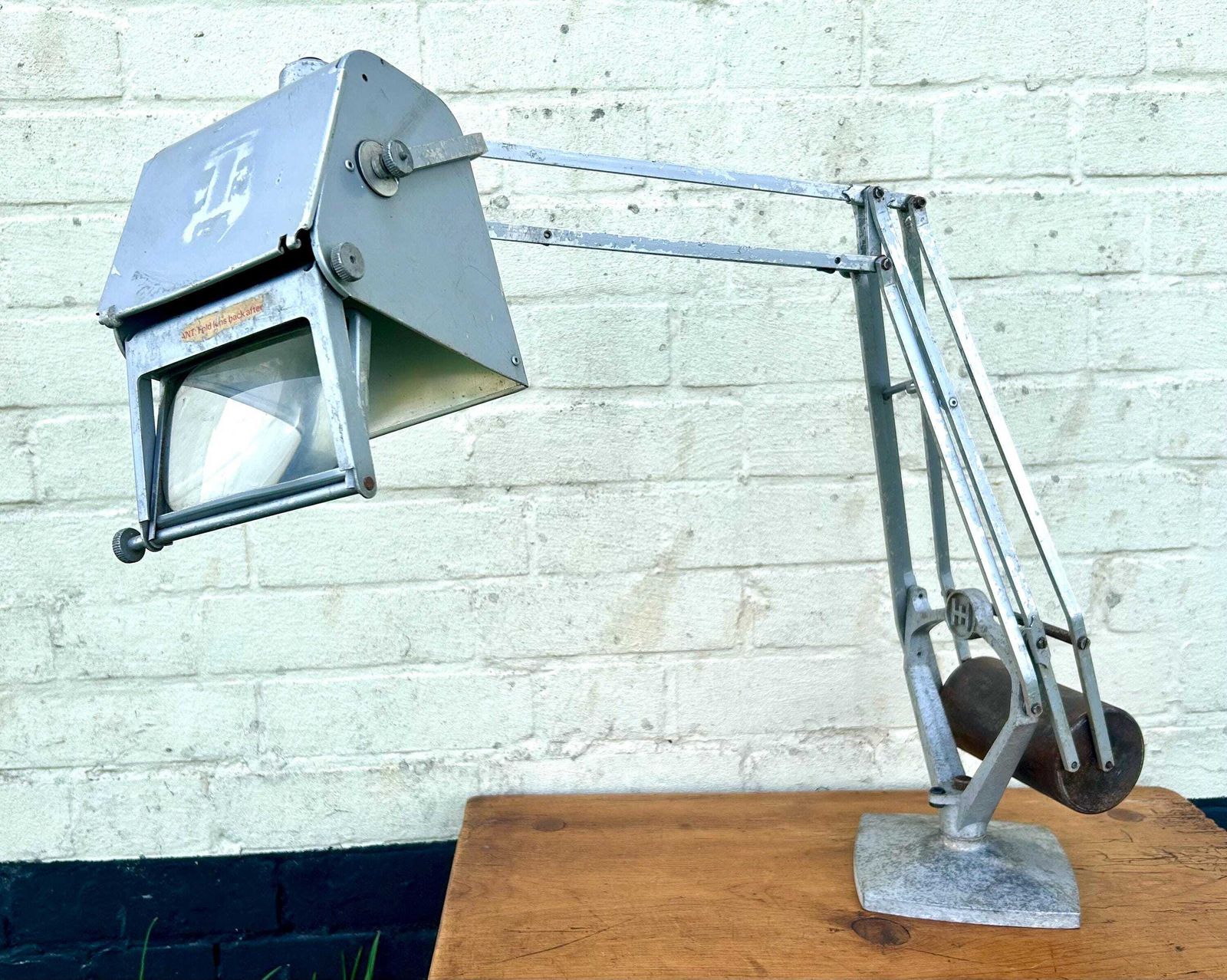 Grey Horstmann Pluslite Magnifying Glass Industrial Desk Vintage Lamp Office Factory Retro Antique Light Lighting Mid Century Magnifier photo Lighting