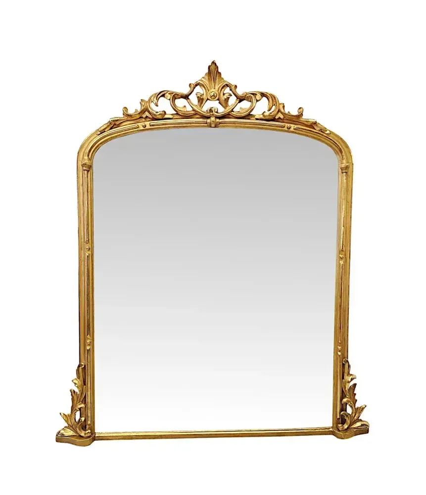 A Fabulous 19th Century Archtop Giltwood Overmantel Mirror With Central Cartouche