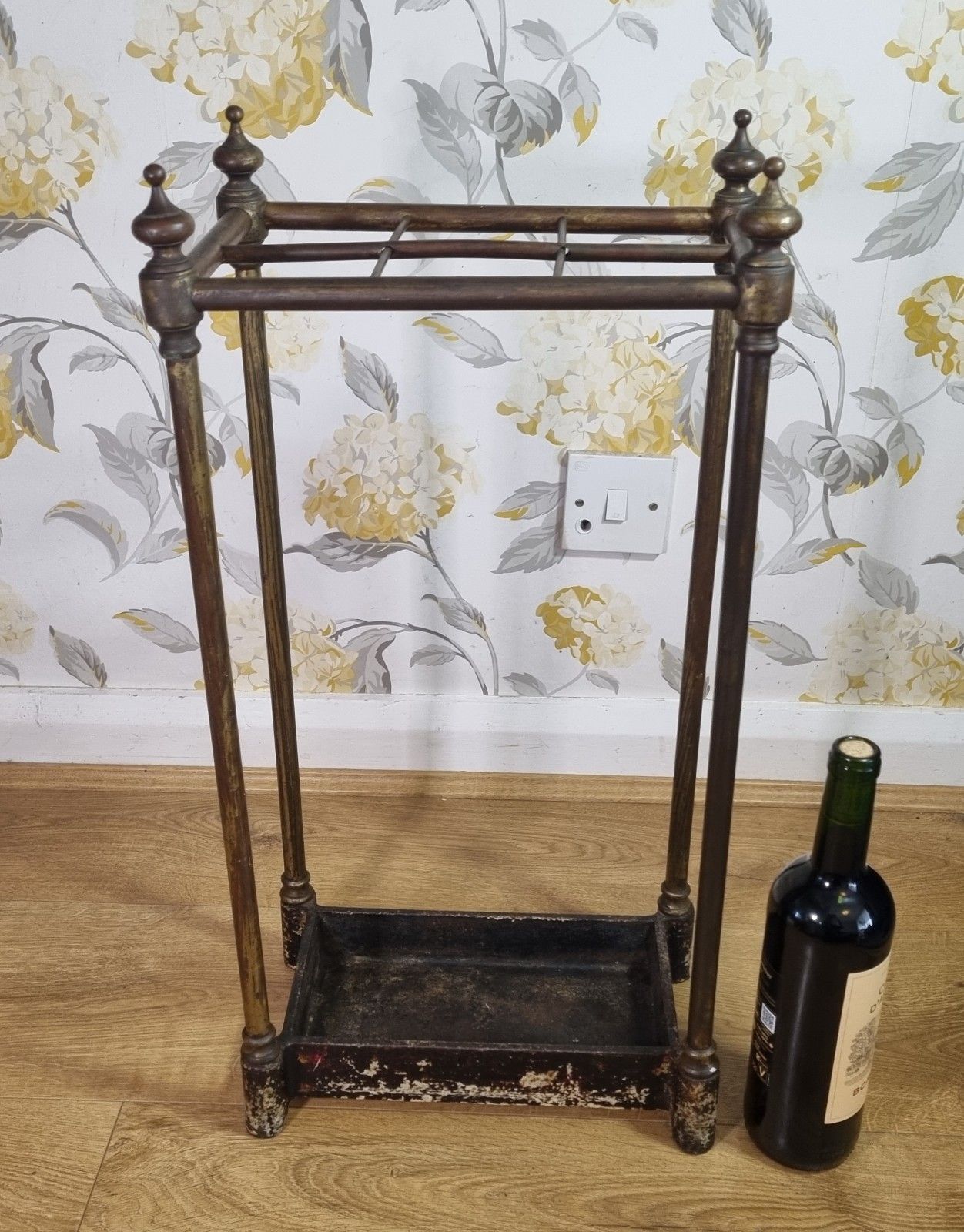 Antique Victorian Tarnished Brass Cast Iron Stick Umbrella Stand 6 Division photo furniture