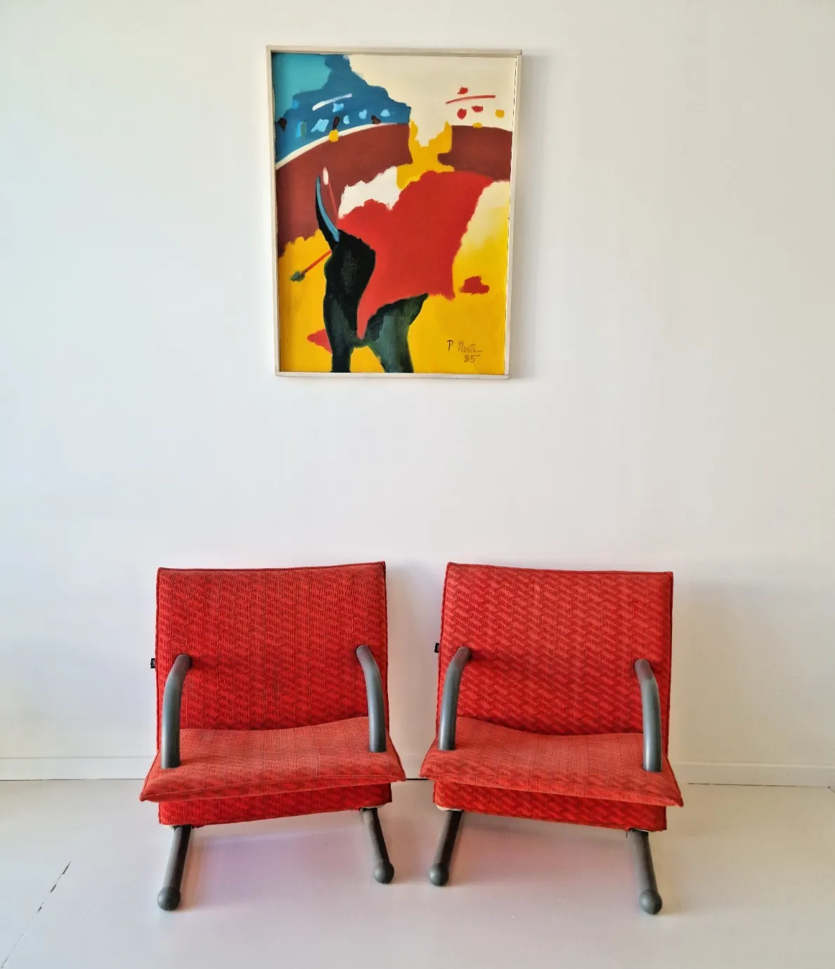 Pair Of Authentic Arflex Italy T Line Lounge Chairs Postmodern 1980s Interiors photo furniture