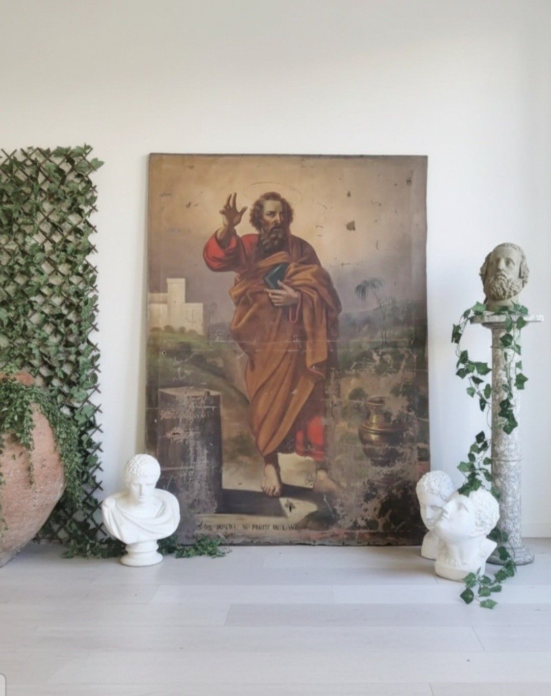 Antique Large Oil Painting Saint Matthias The Apostle 18th Century