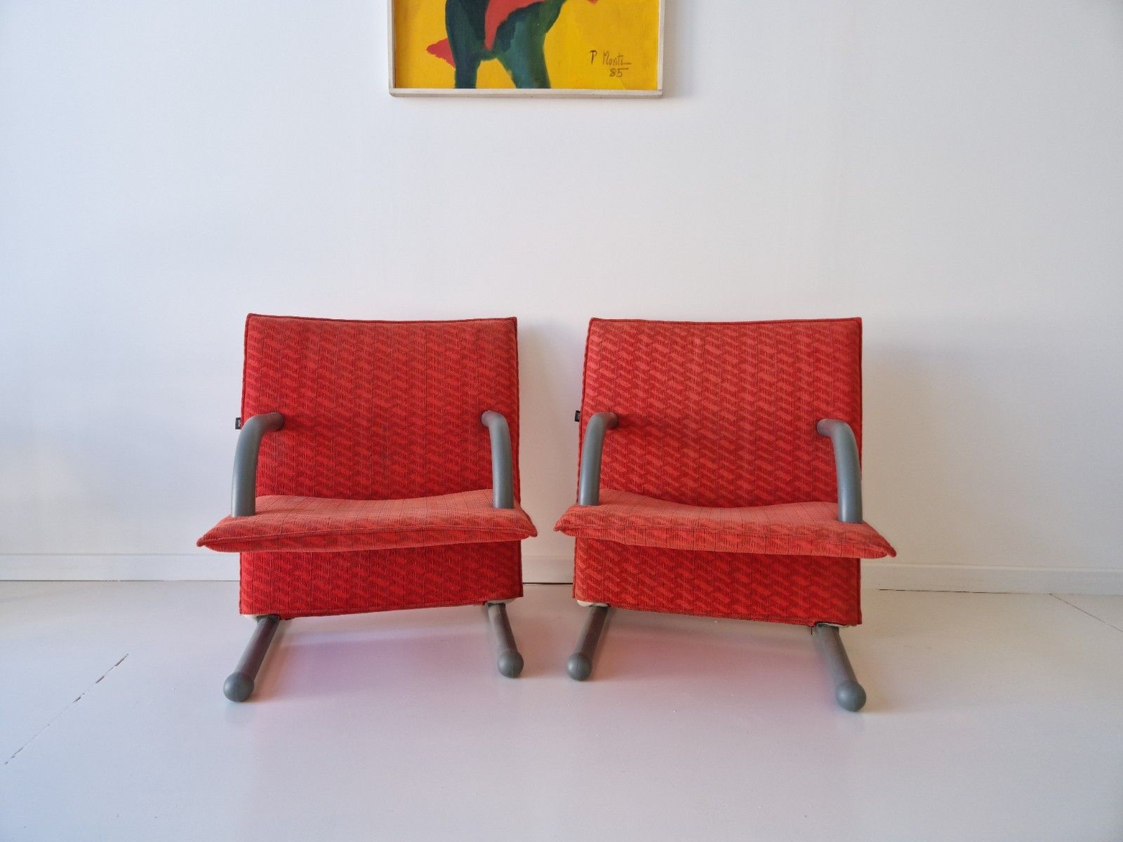 Pair Of Authentic Arflex Italy T Line Lounge Chairs Postmodern 1980s Interiors photo Furniture