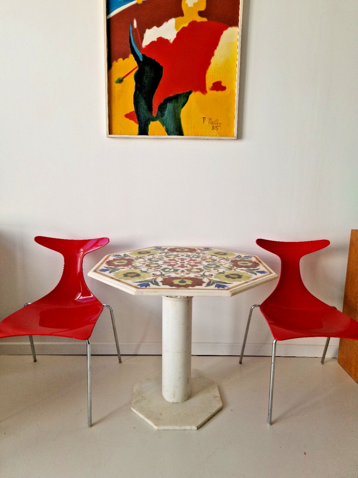 Post Modern Italian Marble Table Pietra Dura With Floral Inlays Interior Design photo for sale