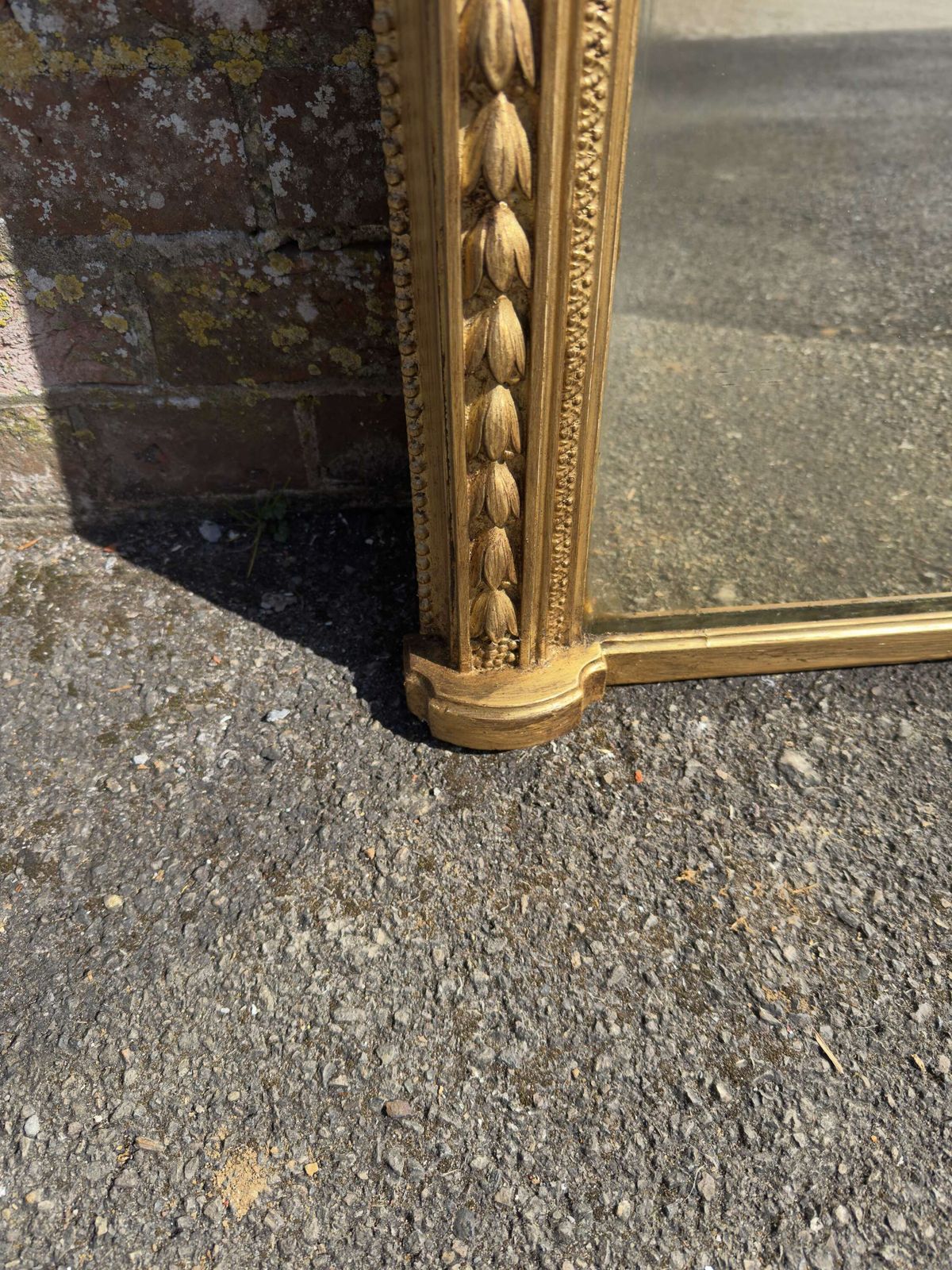 A Spectacular Large Antique English 19th C Arched Top Gilt Tulip Framed Overmantle Mirror. photo Home Decor