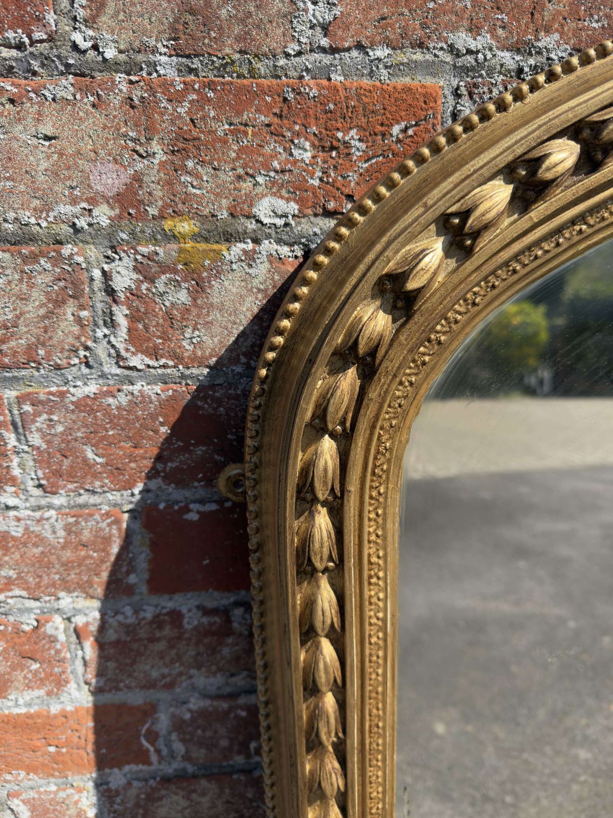A Spectacular Large Antique English 19th C Arched Top Gilt Tulip Framed Overmantle Mirror. photo 1995.0