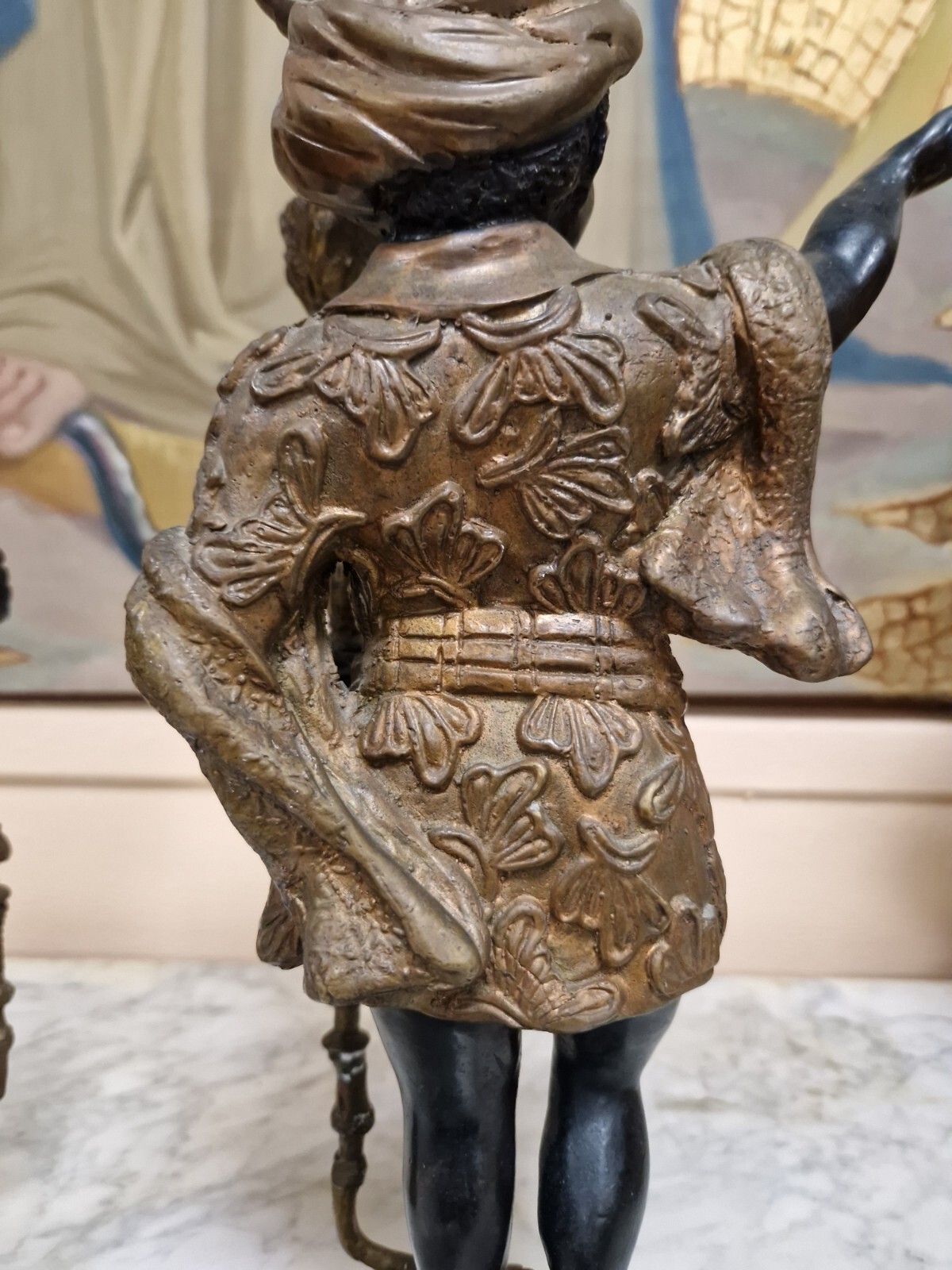 Pair Of Antique Candlesticks Bronze Venetian Sculptures photo vintage