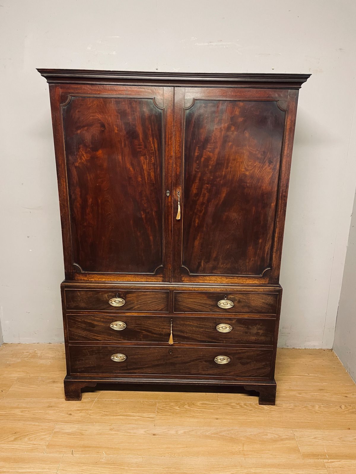 Georgian Flame Mahogany Linen Press Of Small Proportions photo furniture