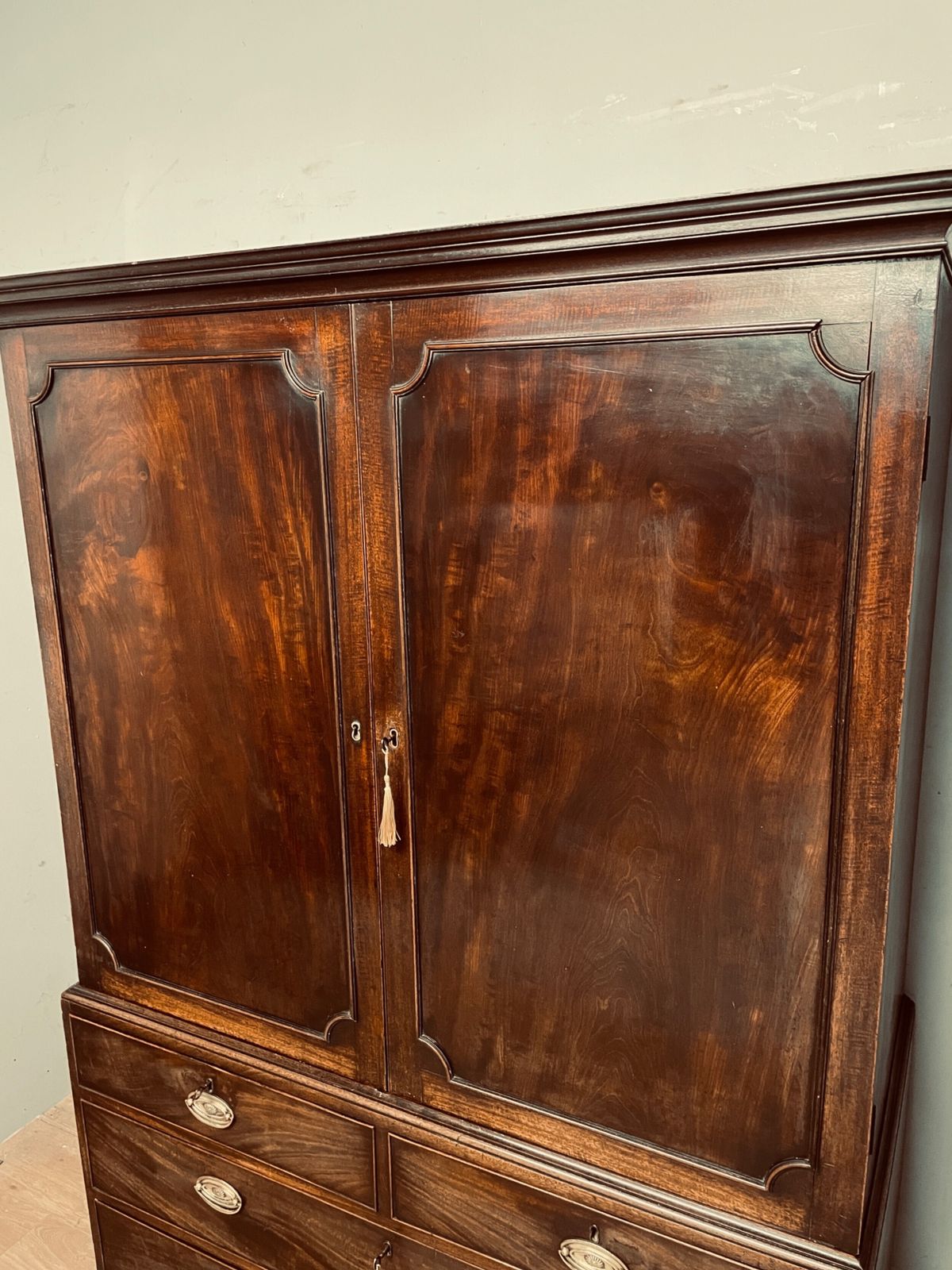 Georgian Flame Mahogany Linen Press Of Small Proportions photo for sale
