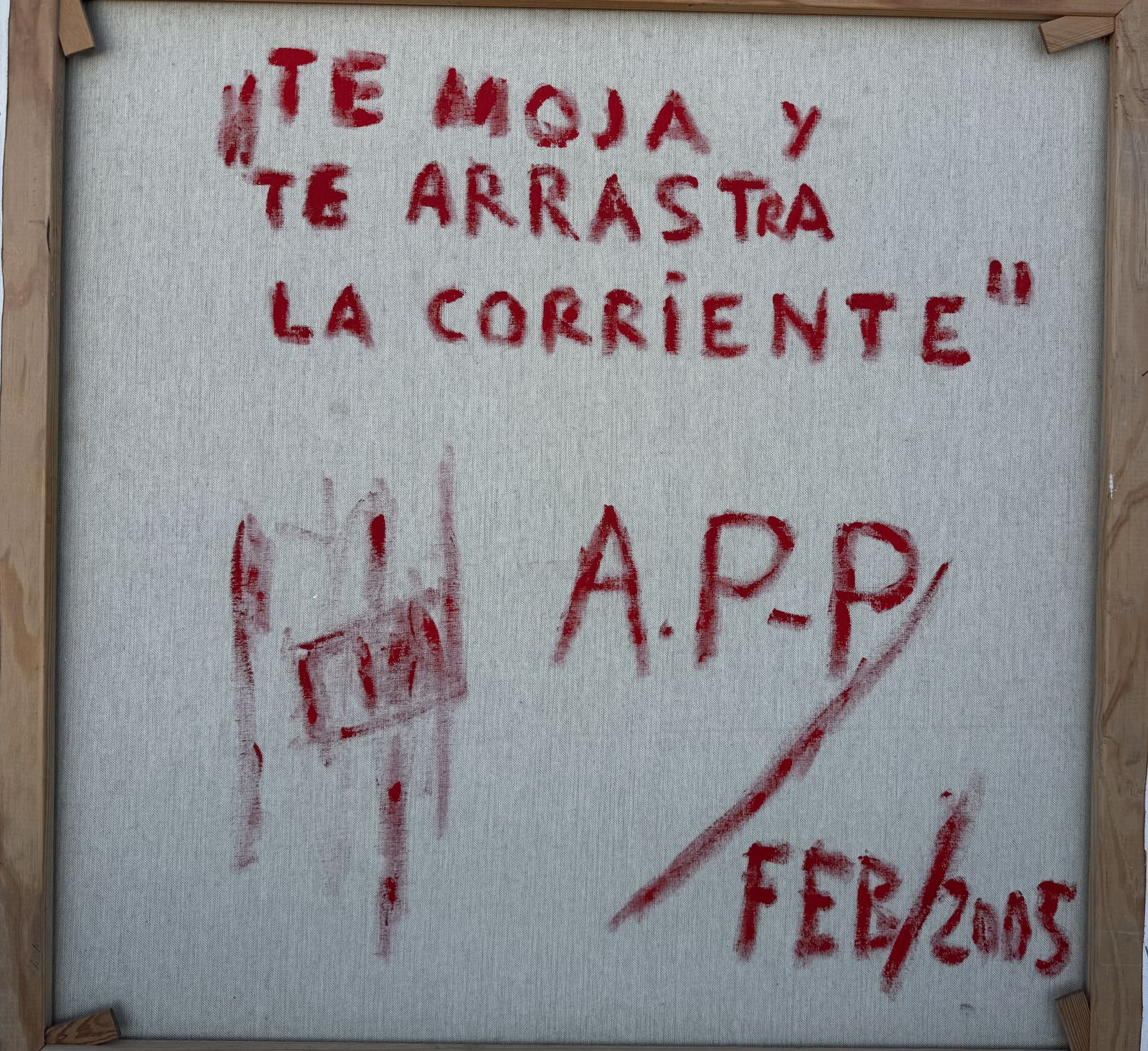 Peinture abstraite géométrique minimaliste rouge, bleu, noir, Méditerranée, huile sur toile, 2005, par Antonio Pérez Portabella photo vintage