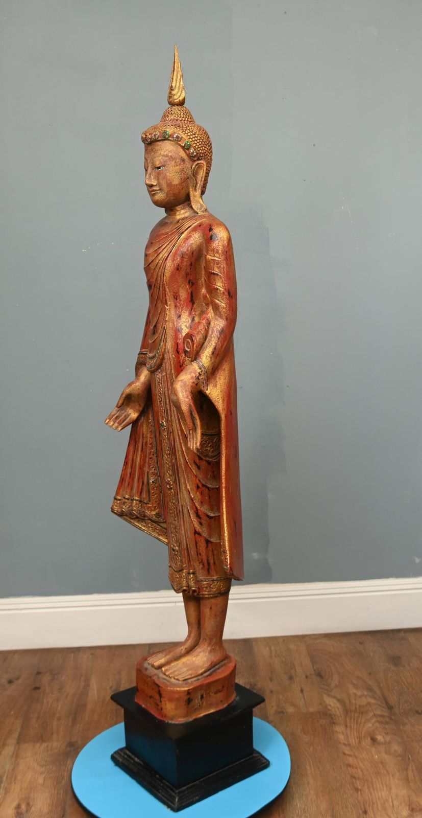 photo for sale Carved Standing Burmese Buddha Statue Buddhist Art Mandalay