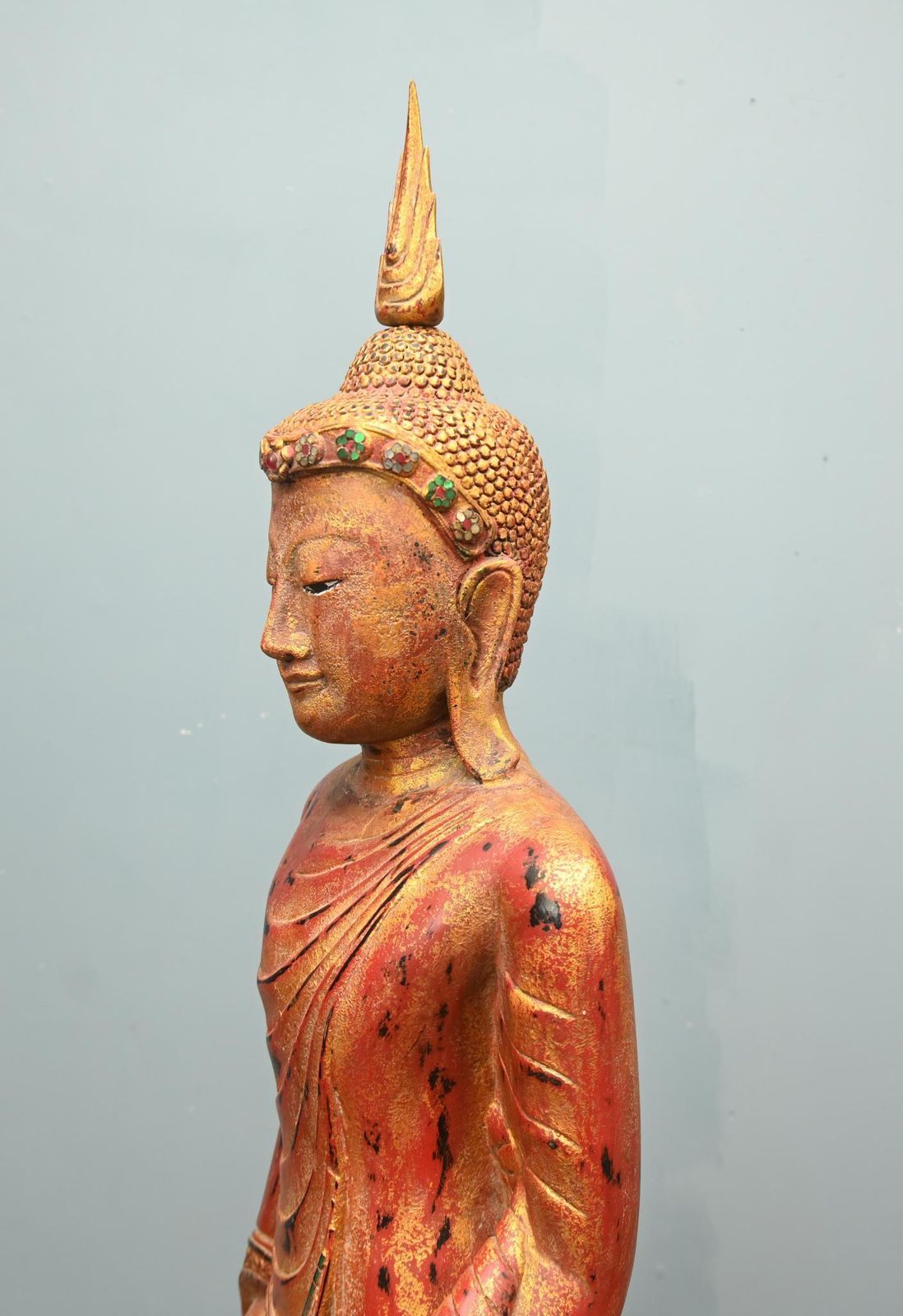 Art Carved Standing Burmese Buddha Statue Buddhist Art Mandalay photo