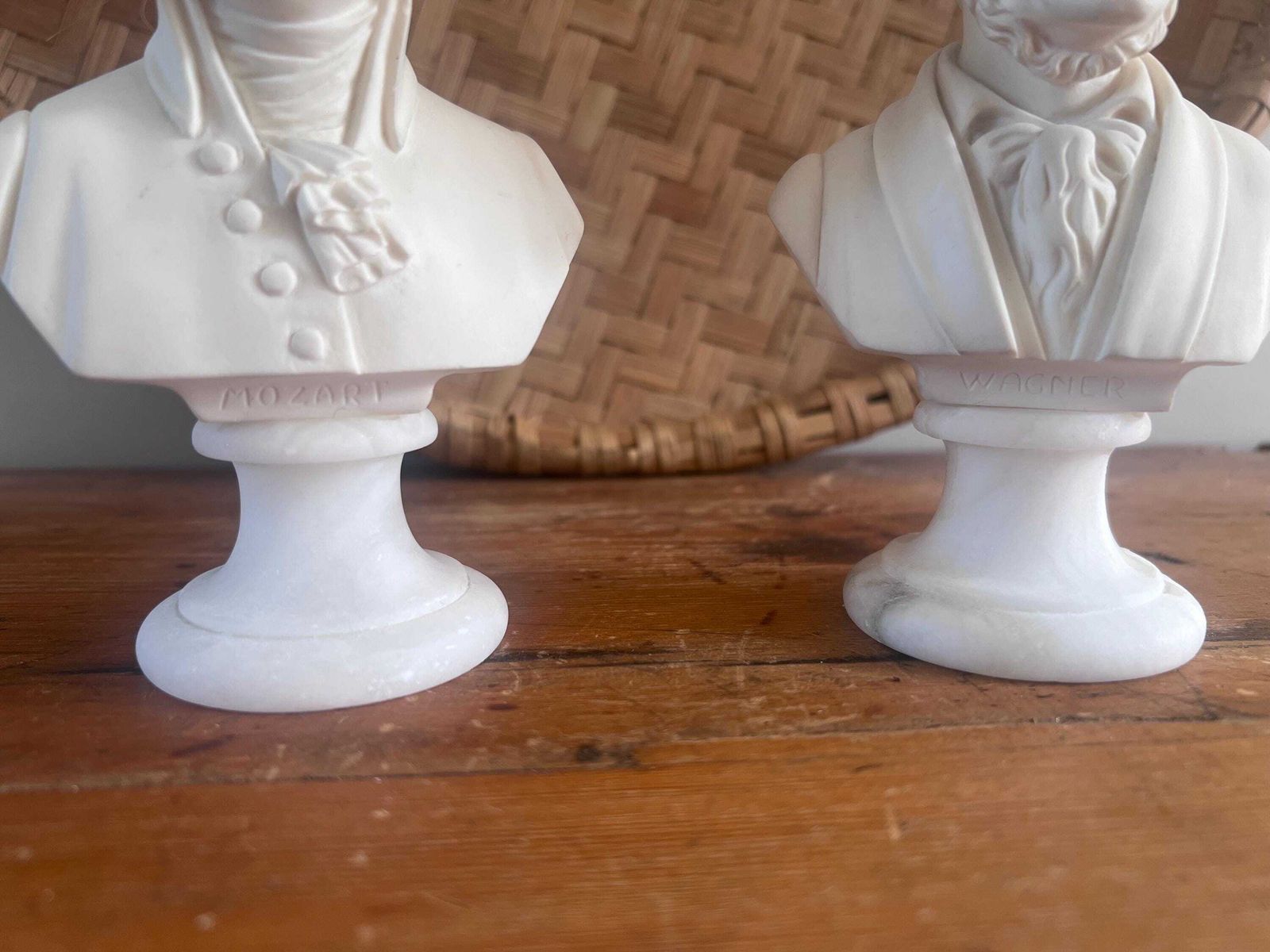 Vintage A. Giannelli Alabaster Busts   Mozart & Wagner Set | Italian Carved Composer Statues | Neo Classical Hollywood Regency Dark Academia photo Art