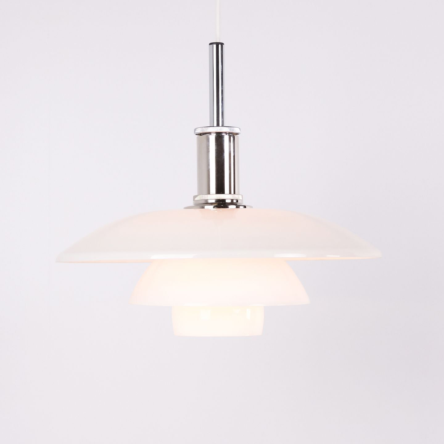 Ph 4½ 4 Pendant In White Opal Glass And Chrome, Poul Henningsen For Louis Poulsen