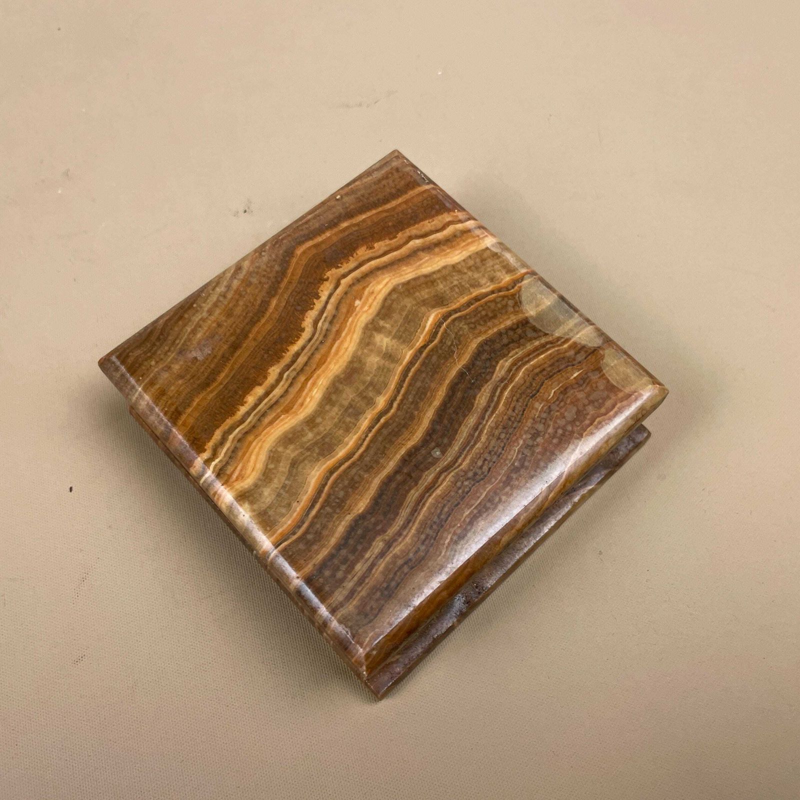 Onyx Marble Match Box Holder Vintage Carved Stone 2x Drawer Match Holder Brown Mid Century Desk Table Display photo buy