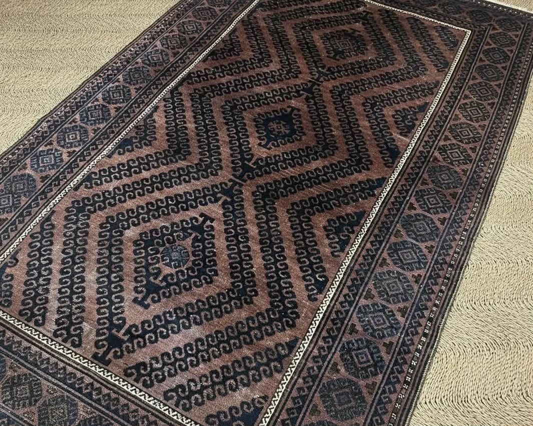 Large Hand Stitched Balouch Indigo Blue Rug