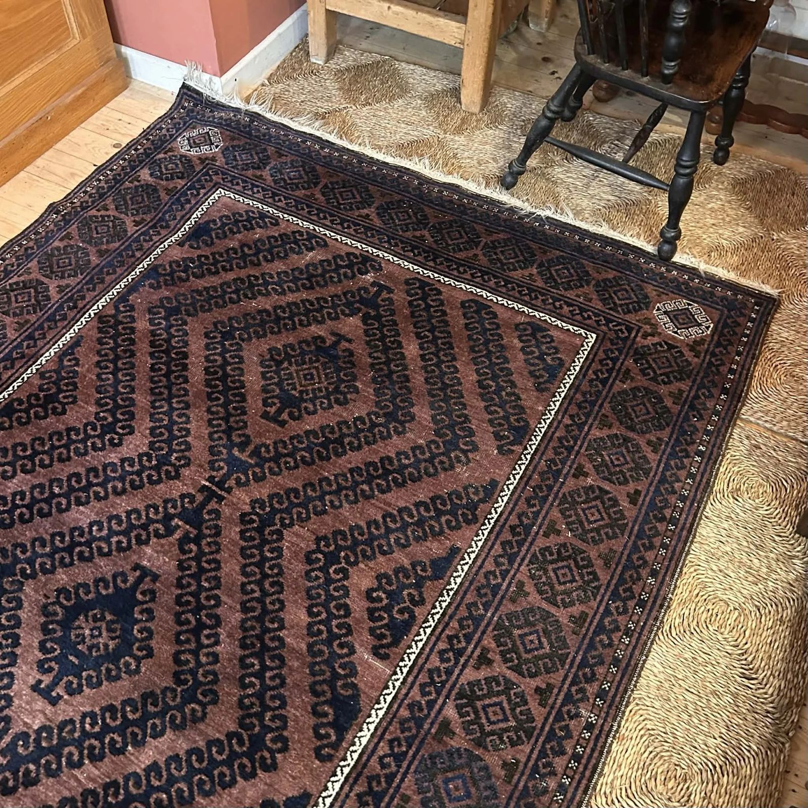 Large Hand Stitched Balouch Indigo Blue Rug photo vintage