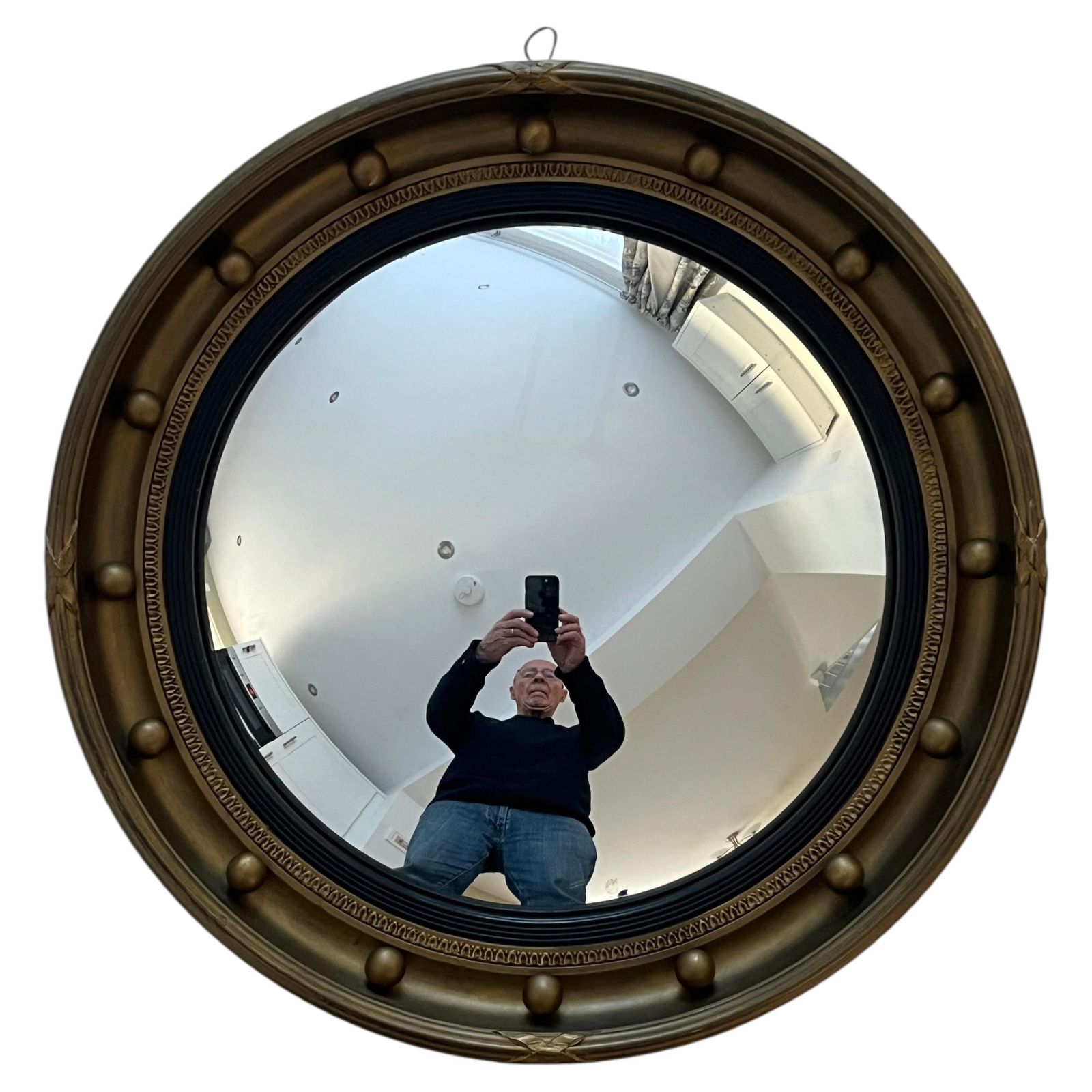Round Convex Wall Mirror Ribbon And Ball Detail Regency Style 18.4 Inch, Ca 1925 photo furniture