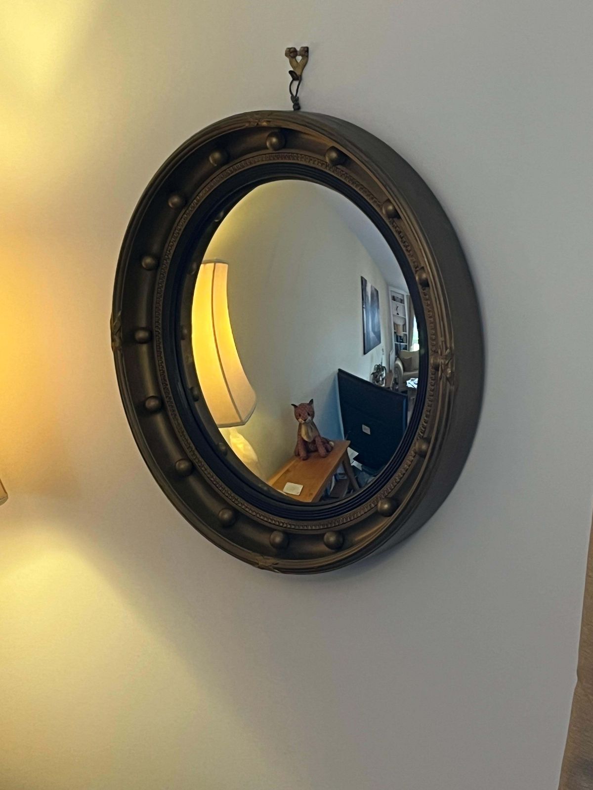 Round Convex Wall Mirror Ribbon And Ball Detail Regency Style 18.4 Inch, Ca 1925 photo vintage