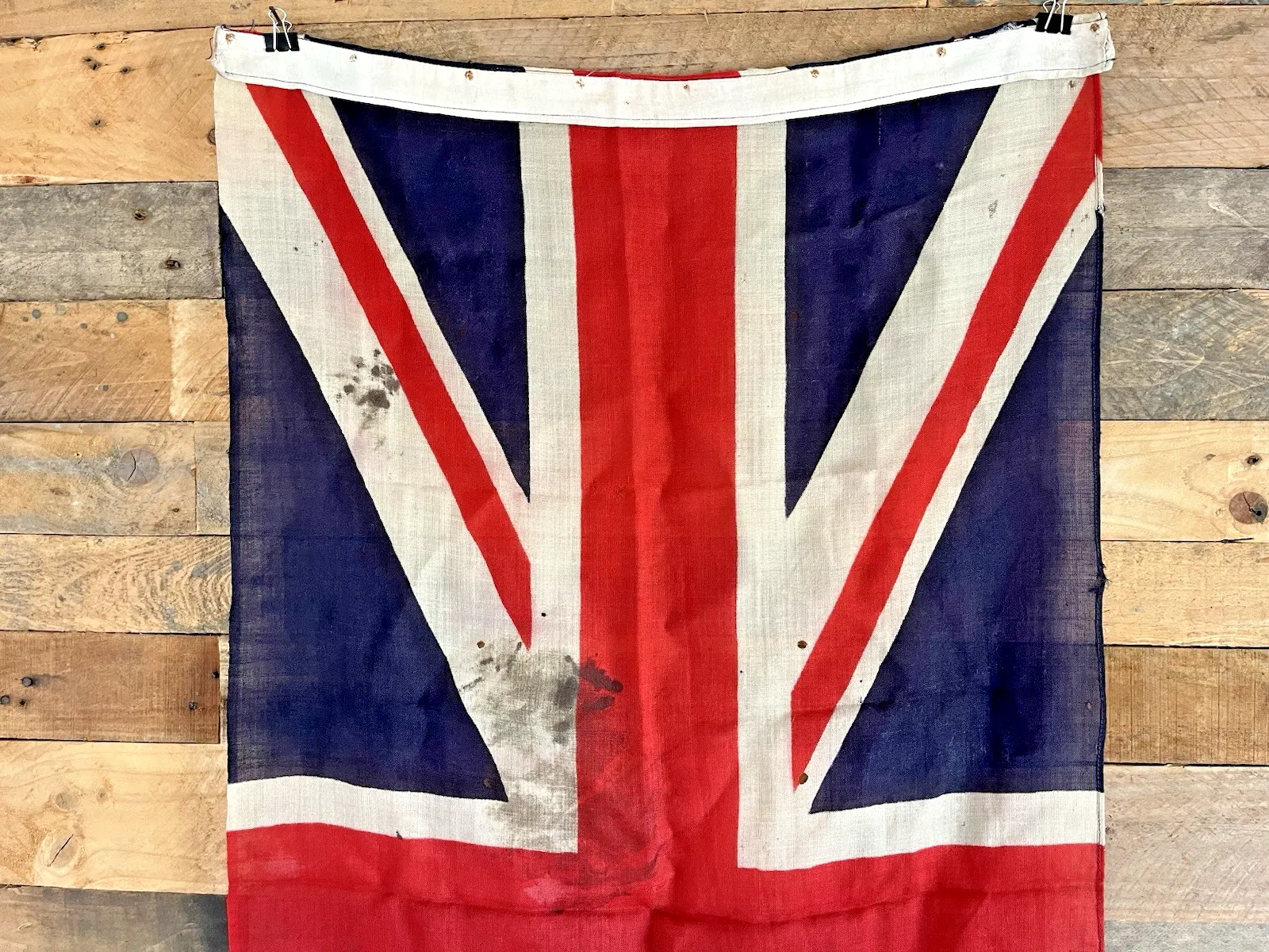 photo furniture Antique 53" British Union Jack Naval Ensign Linen Flag Vintage Wall Hanging 40's