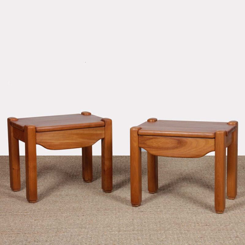 Pair Of Solid Elm Bedside Tables Dating From The 1980s