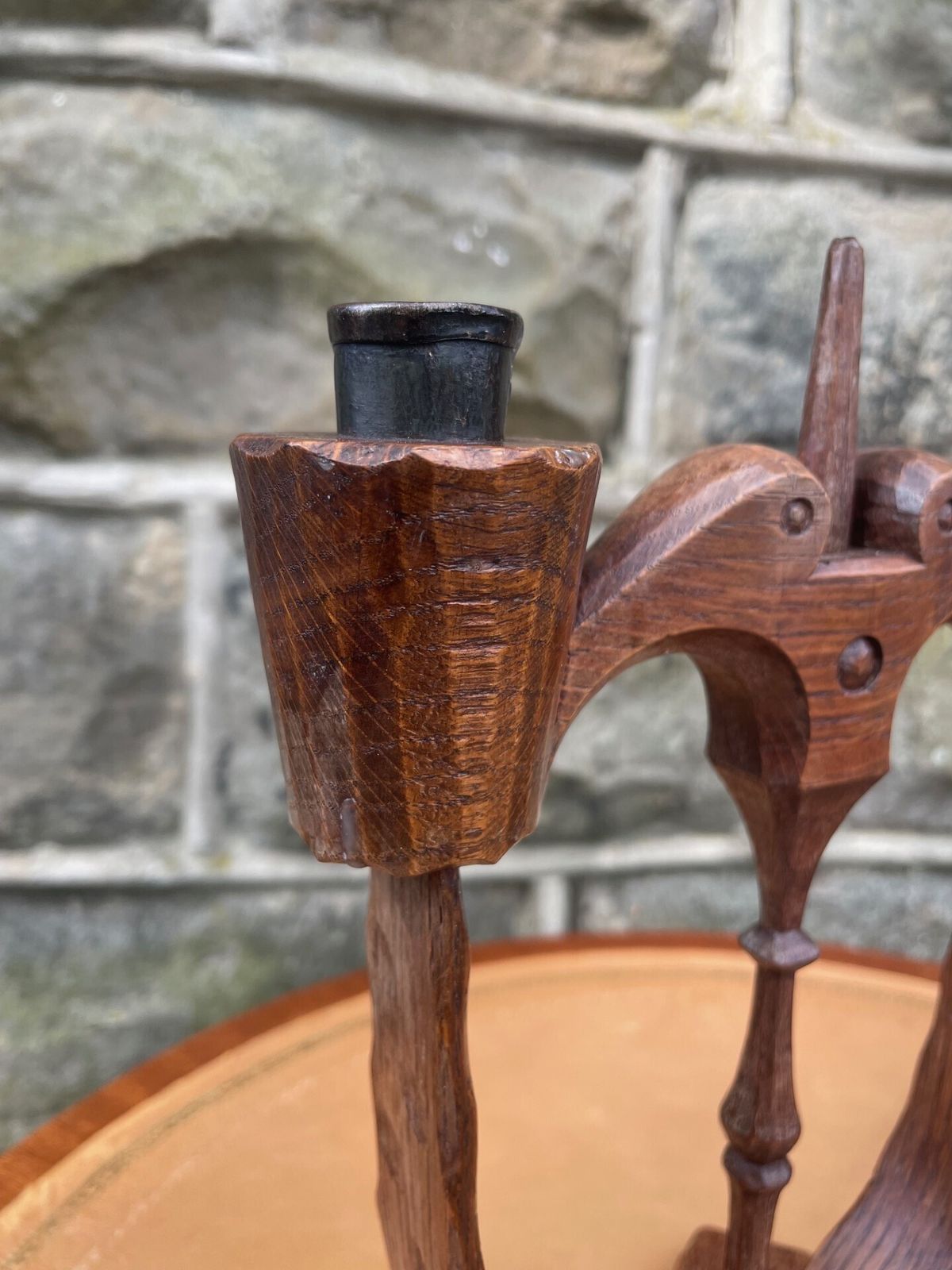 Home Decor Unusual Adzed Oak Candle Stick Manner Robert Mouseman Thompson photo