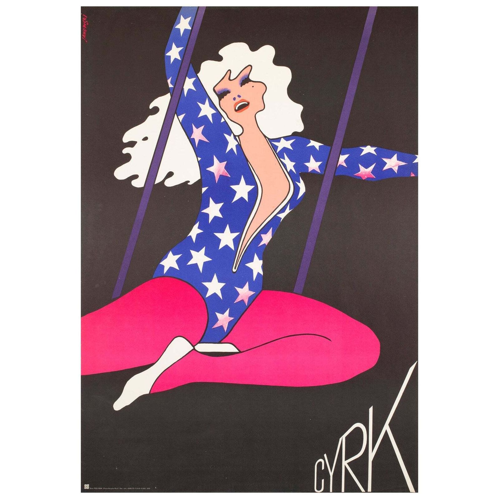 Cyrk Trapeze Girl Acrobat 1975 Polish Circus Poster, Witold Janowski