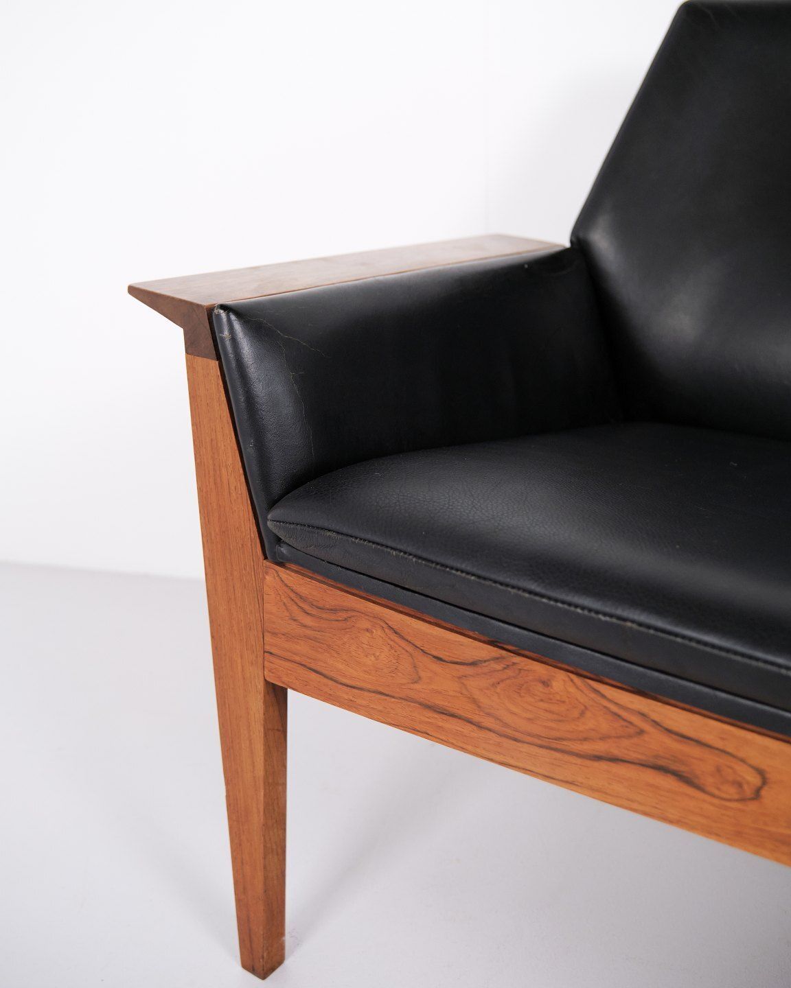 Three Seater Sofa Model "Senior" In Rio Rosewood And Original Black Leather By Steen østergaard For Jason Møbler, 1960s photo vintage