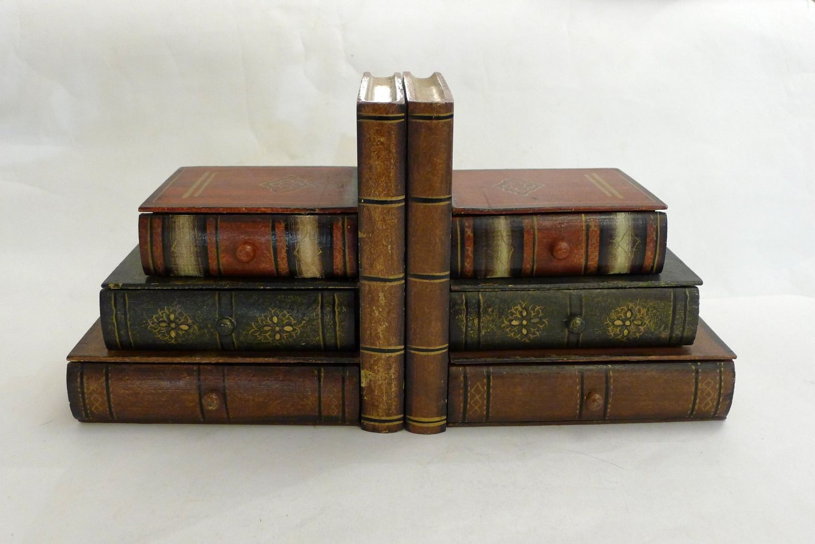 Wood Bookends With Secret Boxes In Trompe L'oeil Of Stacked Books, 1980s, Set Of 2 photo furniture