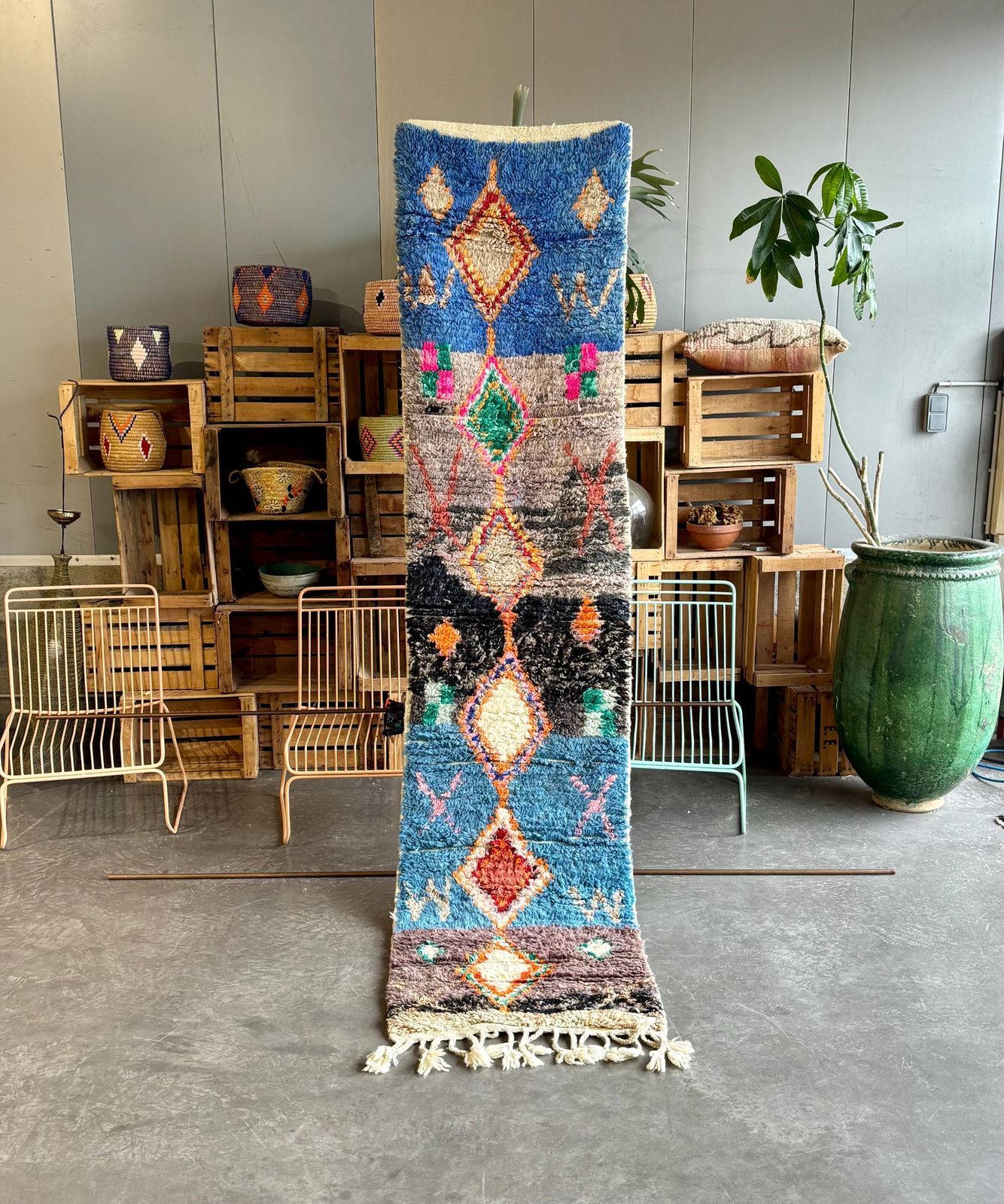 Blue Boujad Moroccan Berber Runner 70x300 Cm For A Modern Living Interior Home.
