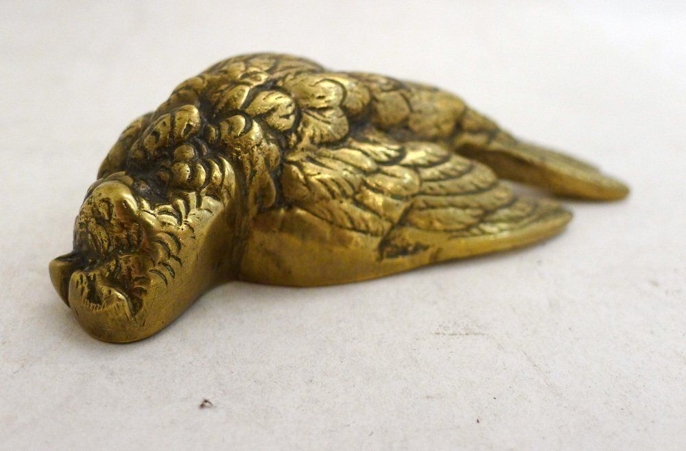 Home Decor Small Paperweight Sculpture Of A Dead Bird In Gilt Bronze Or Brass, Early 20th Century photo