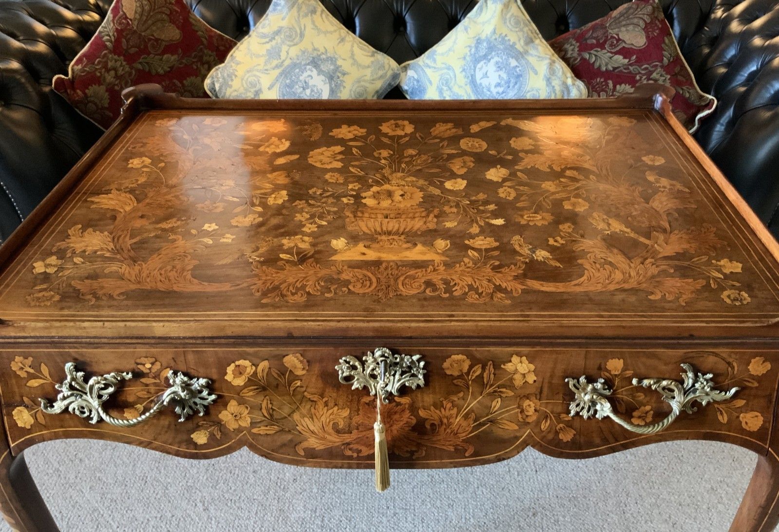 18th Century Dutch Marquetry Silver Top Table Flowers & Birds Rococo Queen Anne photo Furniture