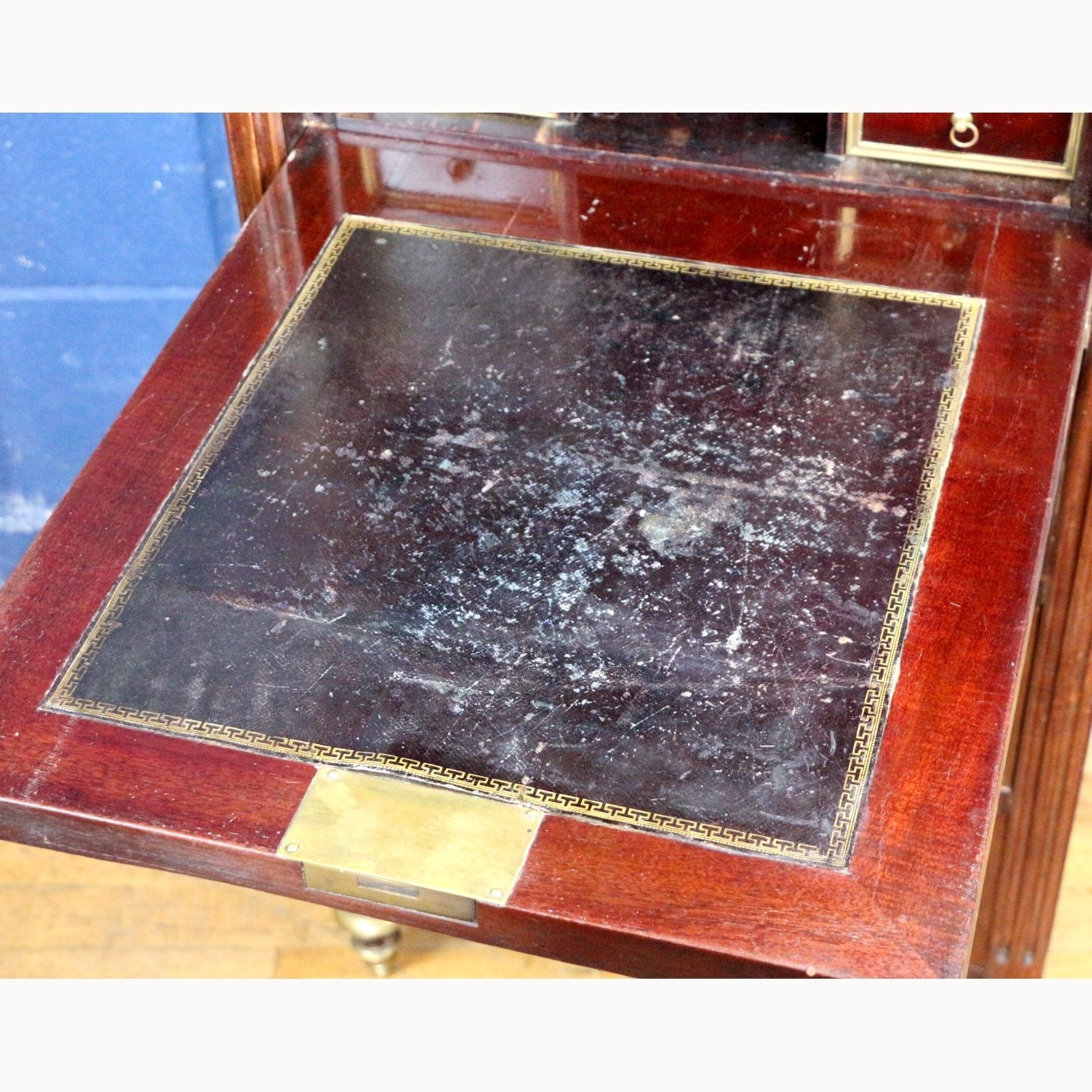An Antique French Empire Mahogany & Brass Bound Escritoire Or Fitted Desk photo vinterior