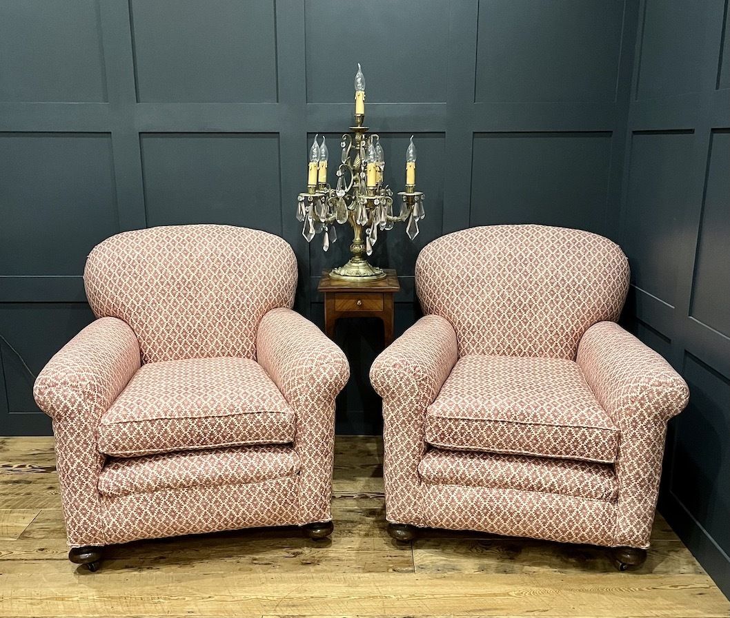 A Rare Pair Of Antique English Howard Style Salon Armchairs photo furniture