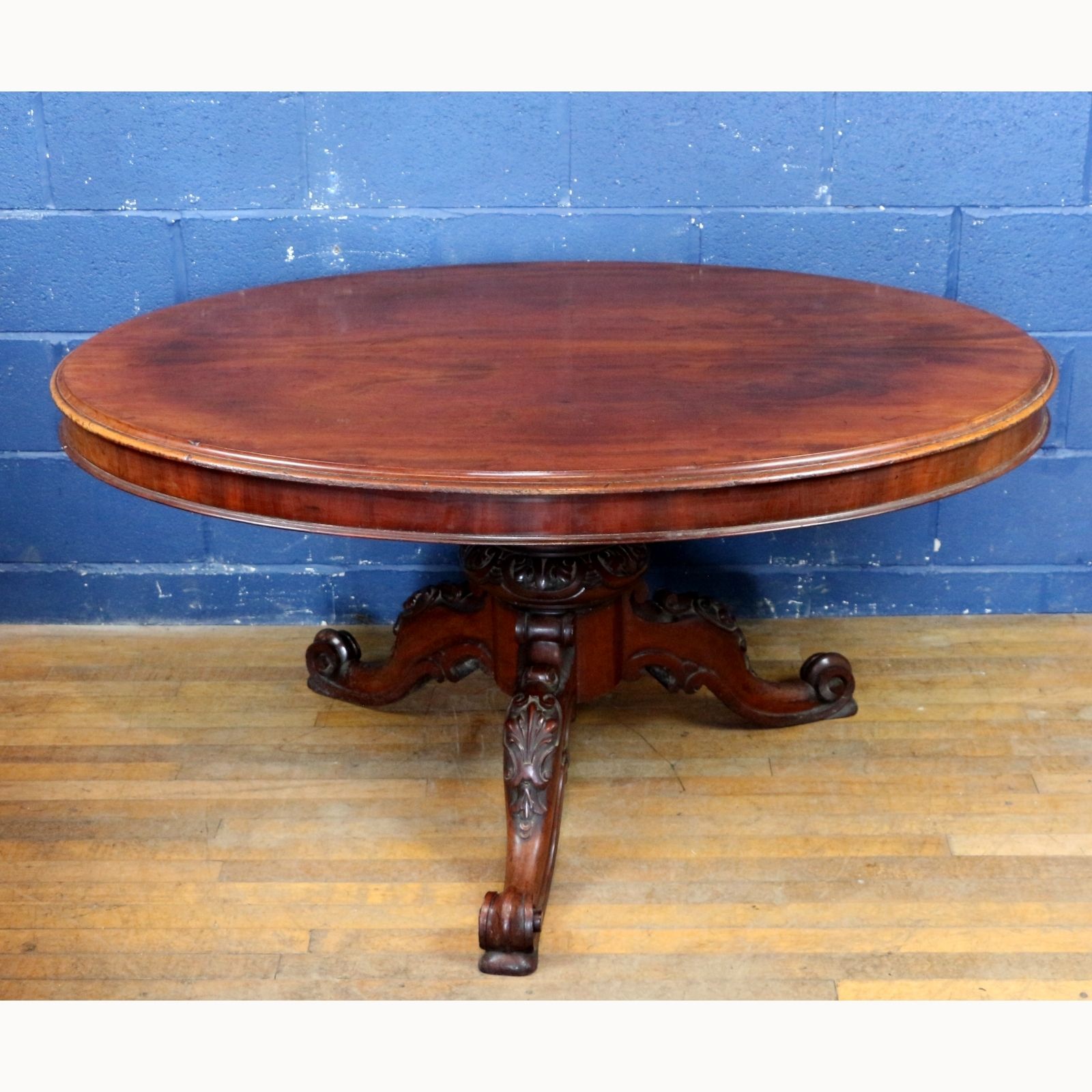 A Mid Victorian Carved Mahogany Centre Pedestal Tilt Top Breakfast Or Dining Table photo furniture