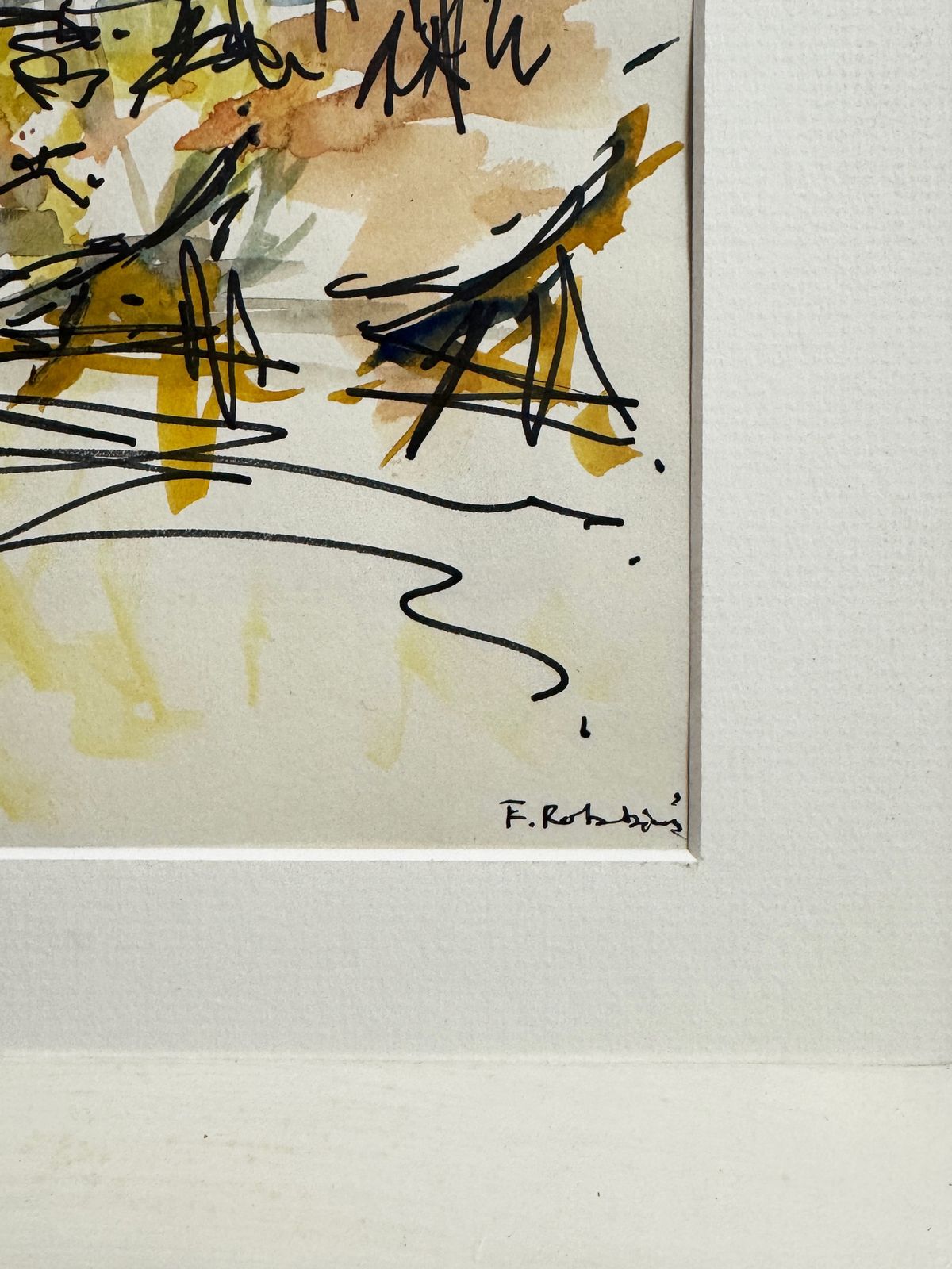 Felix Robbins, Vintage Ink And Watercolour Carousel Fairground Scene Painting photo for sale