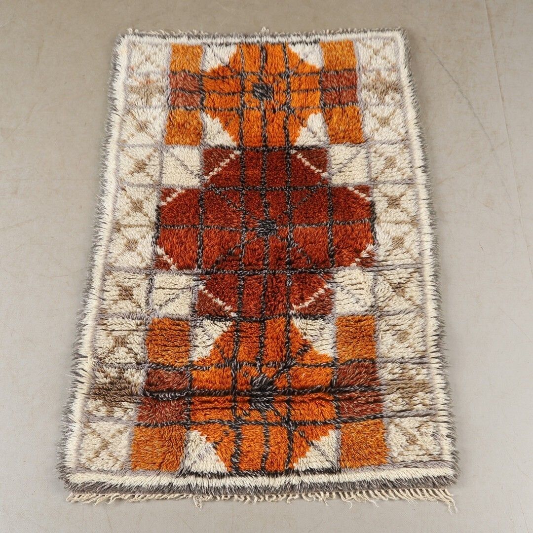 Vintage 1970s Rya Rug   Orange   Brown Tones   Swedish Production
