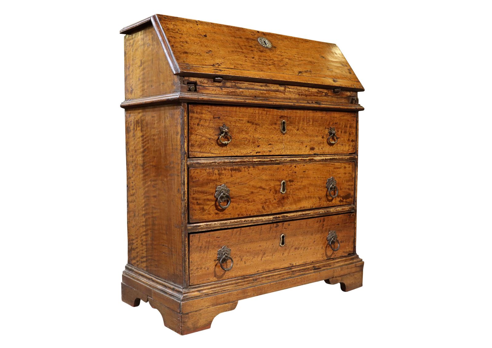 Rare Early 18th Century Walnut Bureau With Original Ironwork, Circa 1720. photo Furniture
