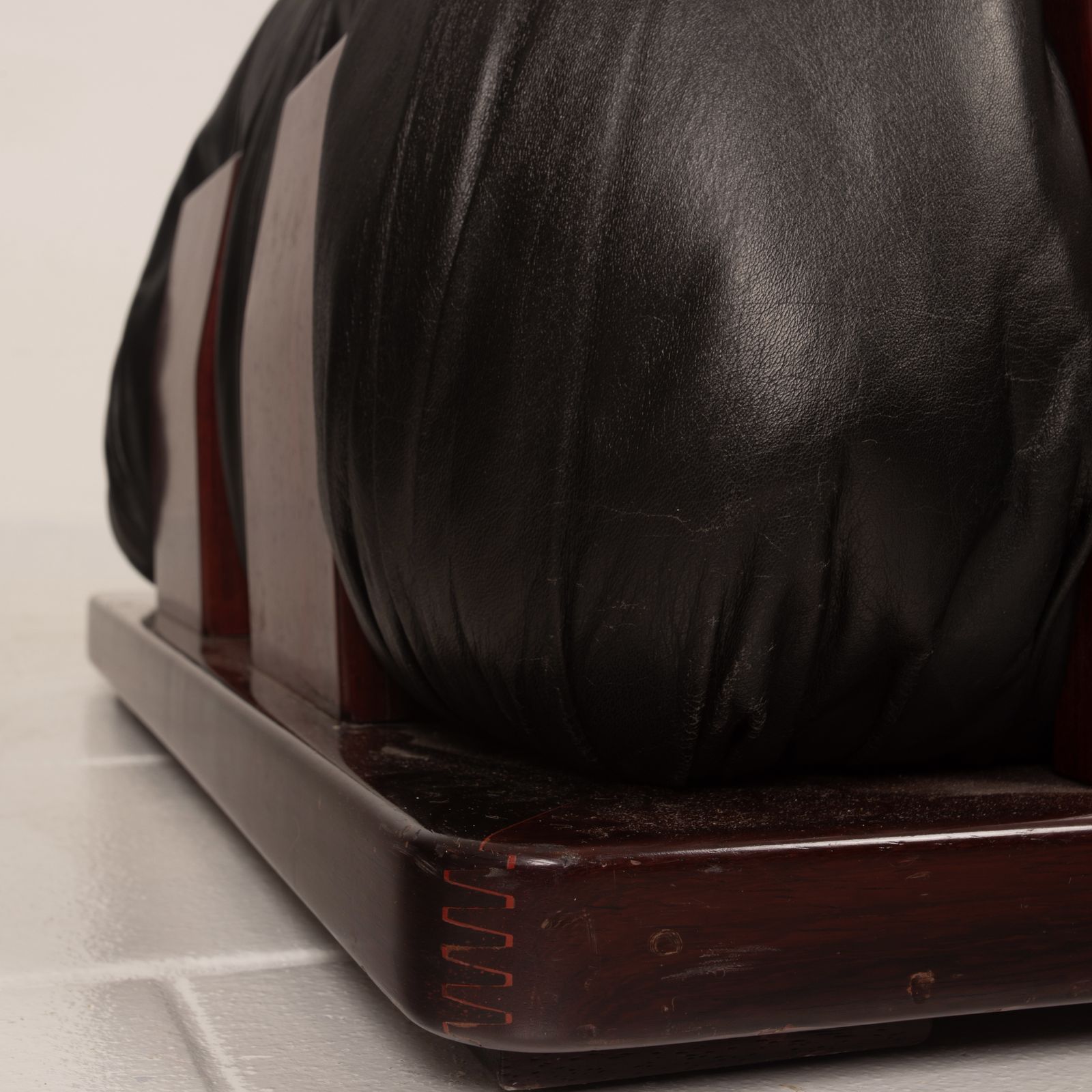 Dragone Pouf In Leather And Padouk By Luciano Frigerio For Frigerio Di Desio. photo vinterior
