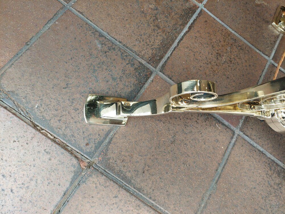 Edwardian Brass Standard "Steamer" Lamp photo for sale