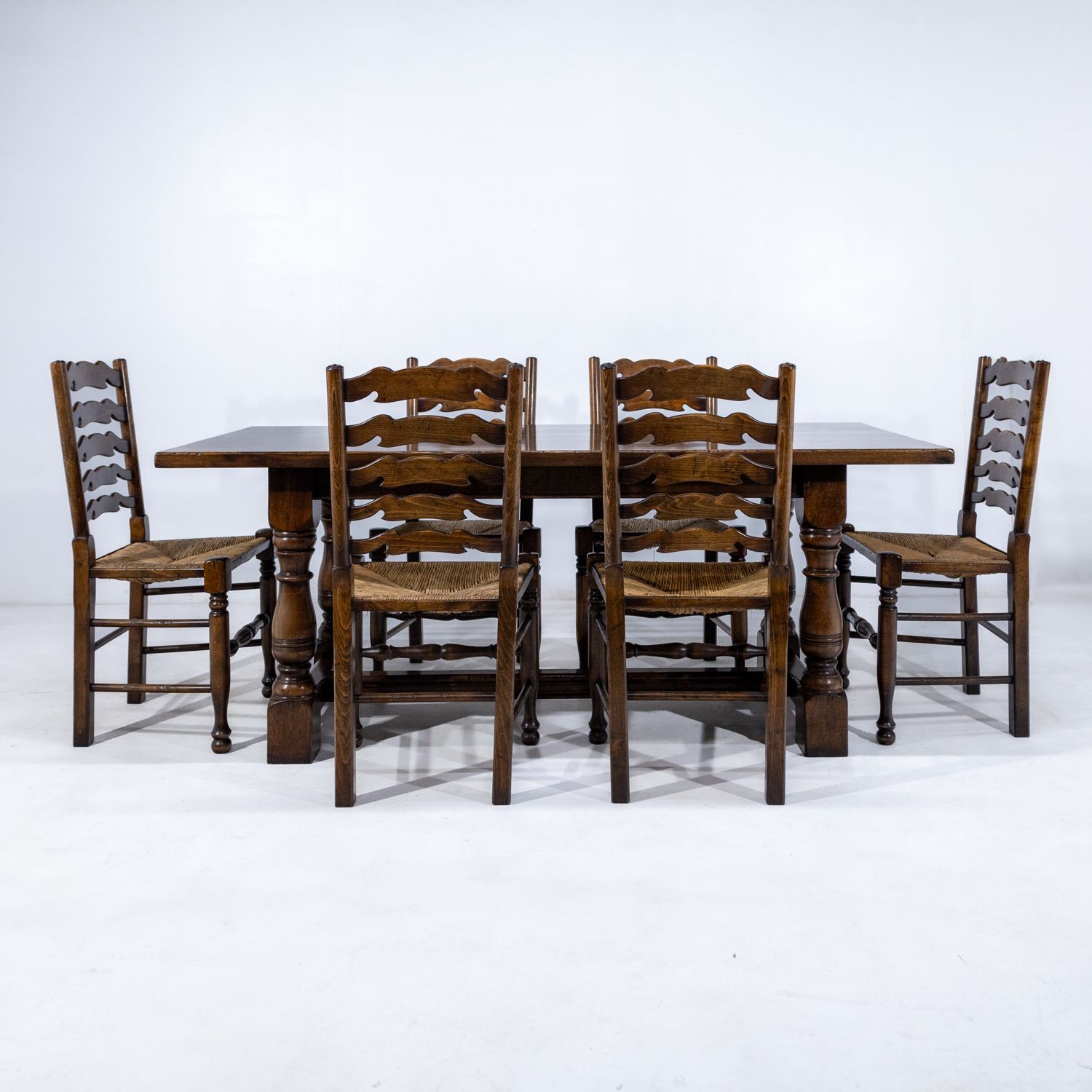 Oak Refectory Table And Six Oak Rush Seated Chairs